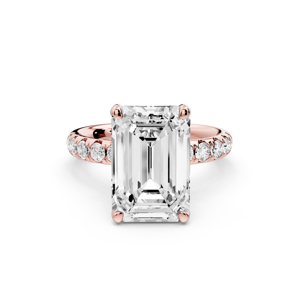 Valeria - 4ct 14k rose gold emerald Scalloped Pavé Half Band Engagement Ring