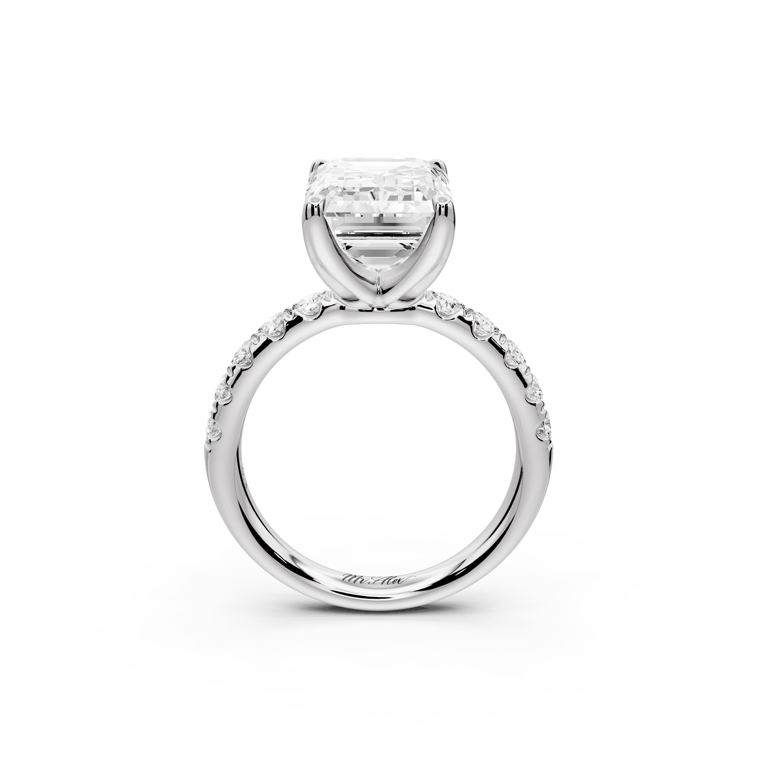 Valeria - 4ct 14k white gold emerald Scalloped Pavé Half Band Engagement Ring