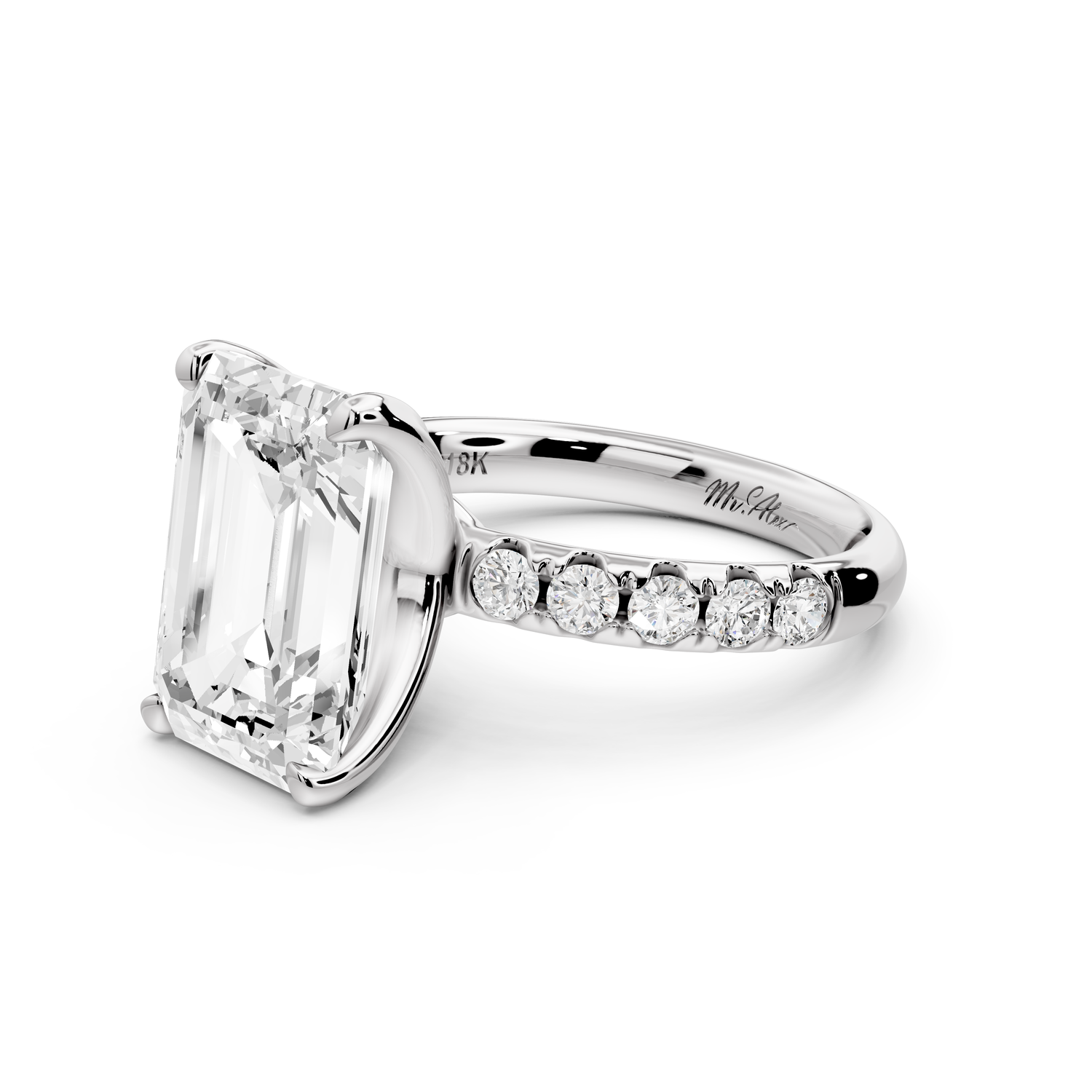 Valeria - 4ct 14k white gold emerald Scalloped Pavé Half Band Engagement Ring