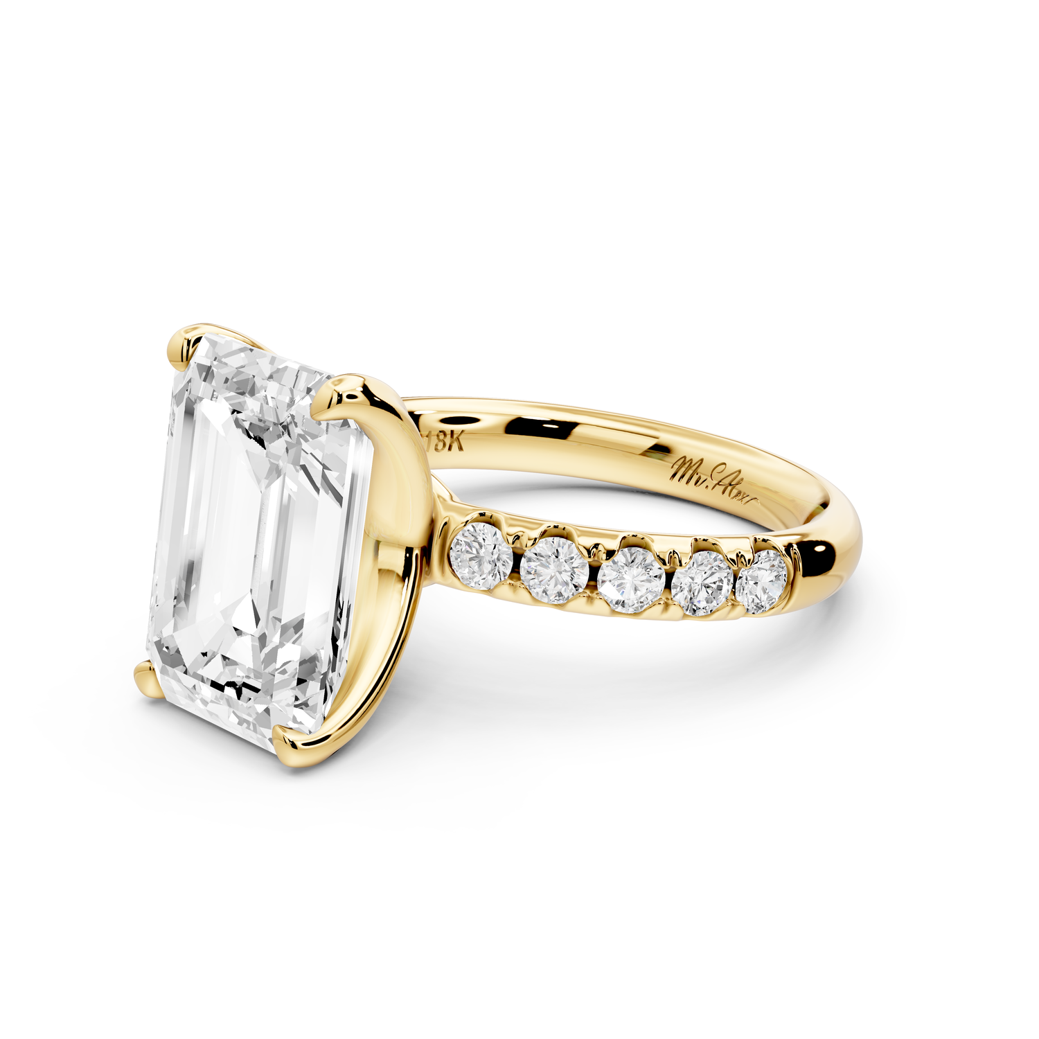 Valeria - 4ct 14k yellow gold emerald Scalloped Pavé Half Band Engagement Ring