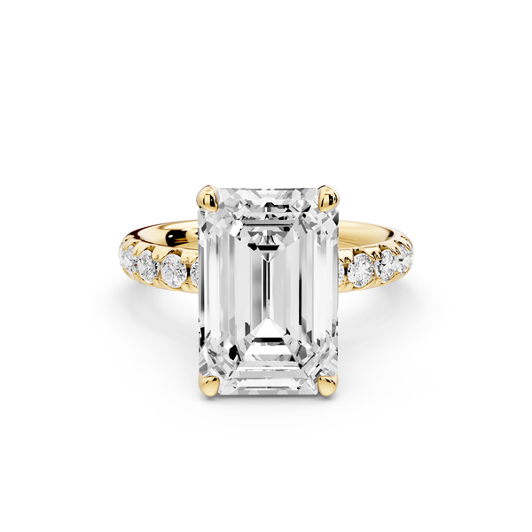 Valeria - 4ct 14k yellow gold emerald Scalloped Pavé Half Band Engagement Ring