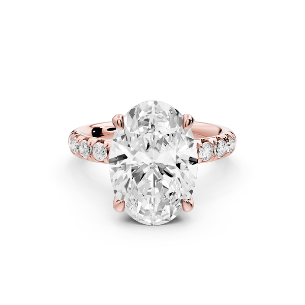 Valeria - 4ct 14k rose gold oval Scalloped Pavé Half Band Engagement Ring