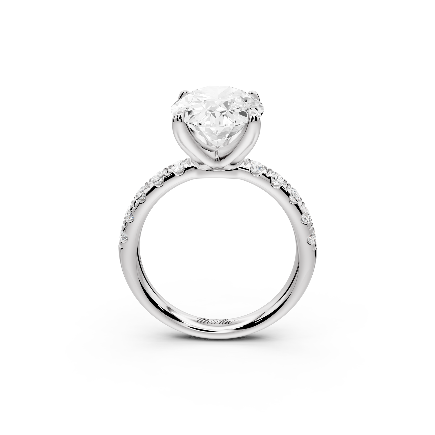 Valeria - 4ct 14k white gold oval Scalloped Pavé Half Band Engagement Ring