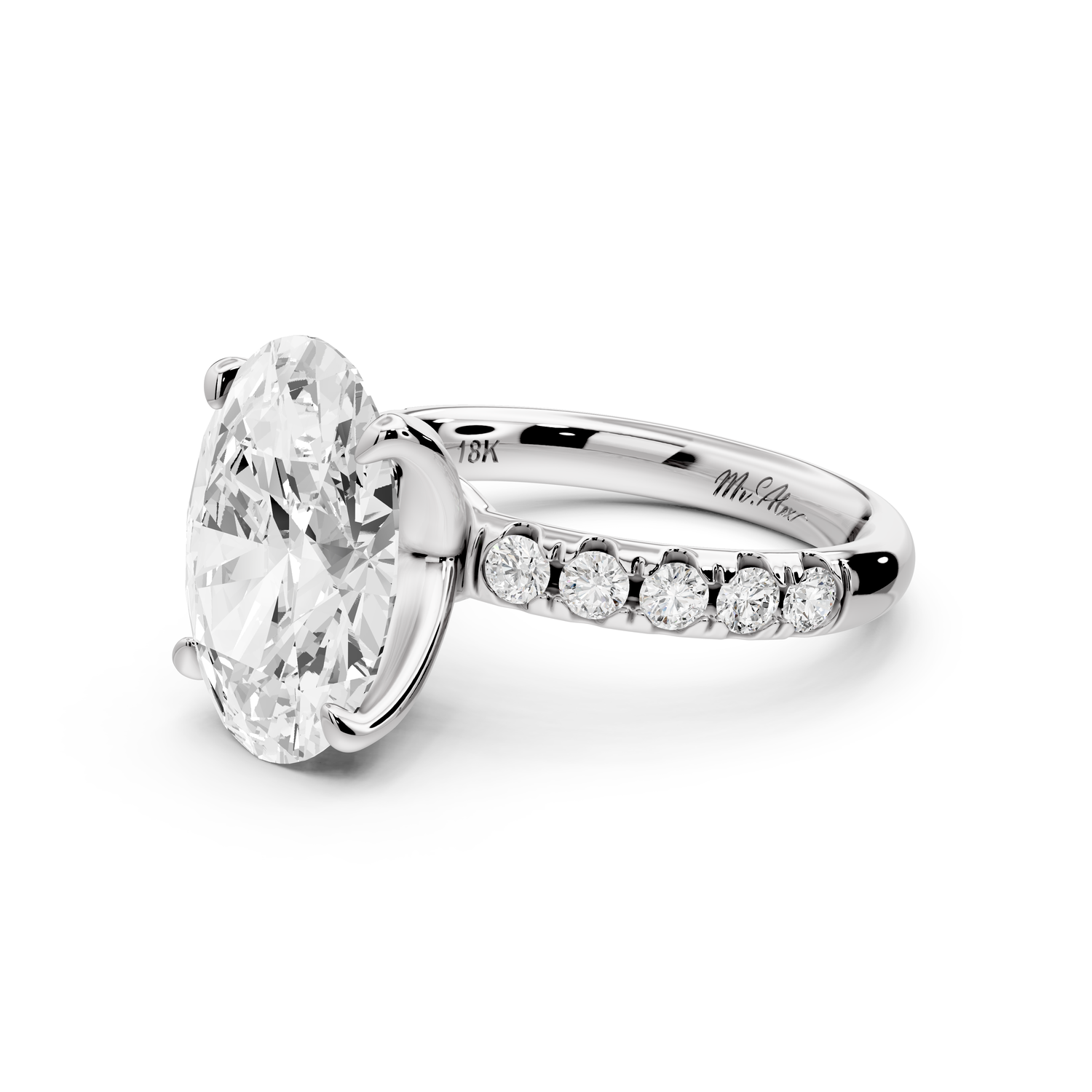 Valeria - 4ct 14k white gold oval Scalloped Pavé Half Band Engagement Ring