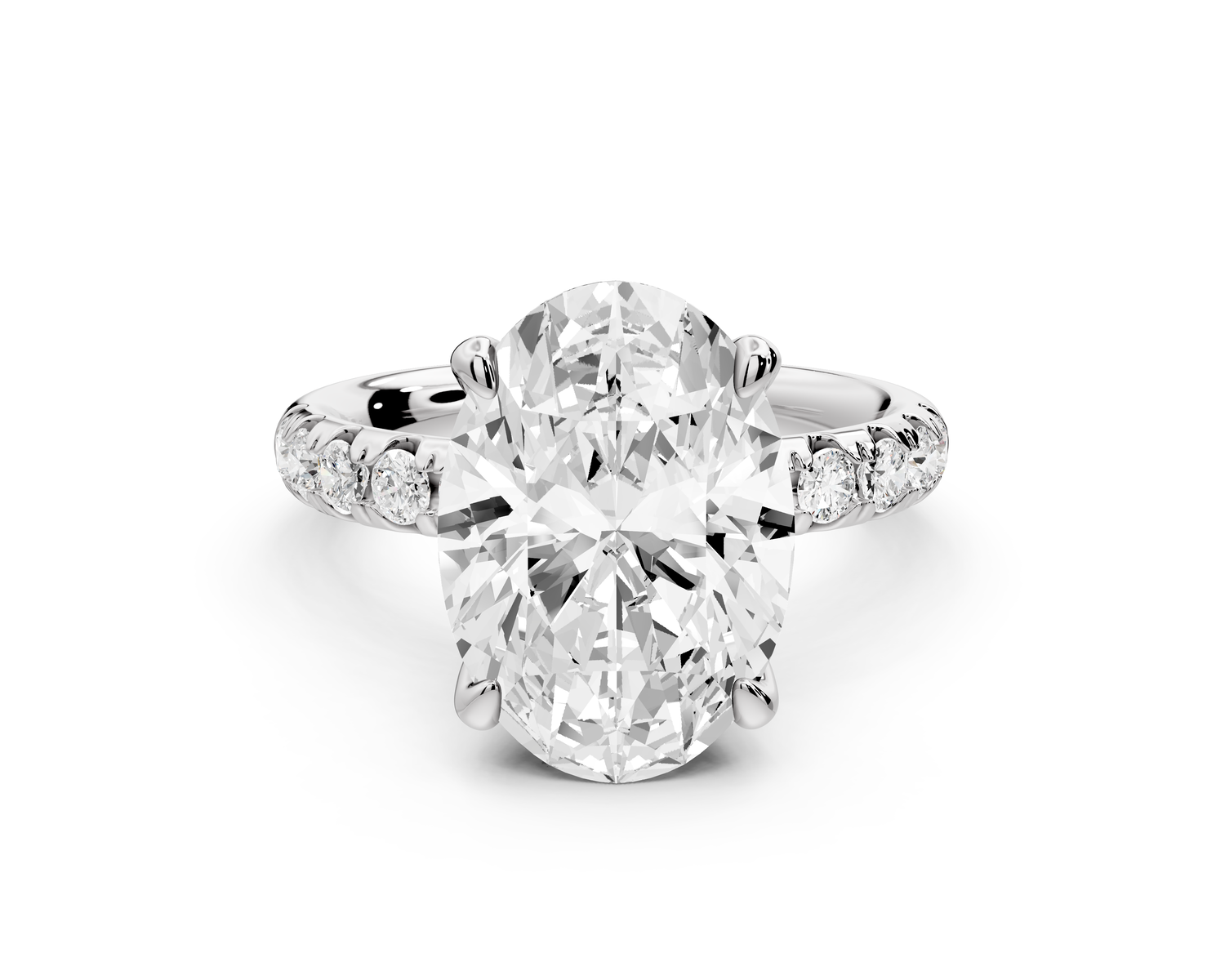 Valeria - 4ct 14k white gold oval Scalloped Pavé Half Band Engagement Ring