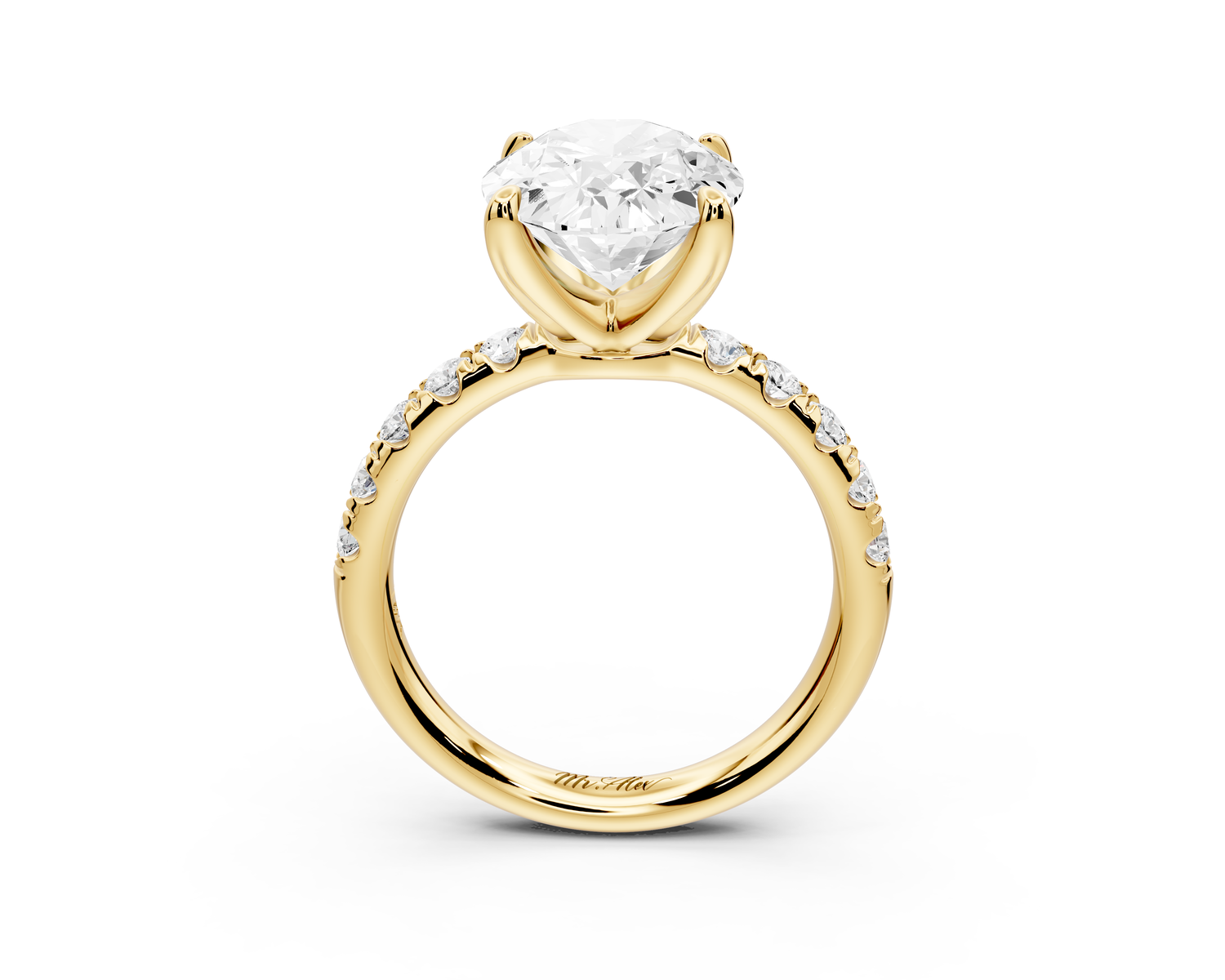 Valeria - 4ct 14k yellow gold oval Scalloped Pavé Half Band Engagement Ring