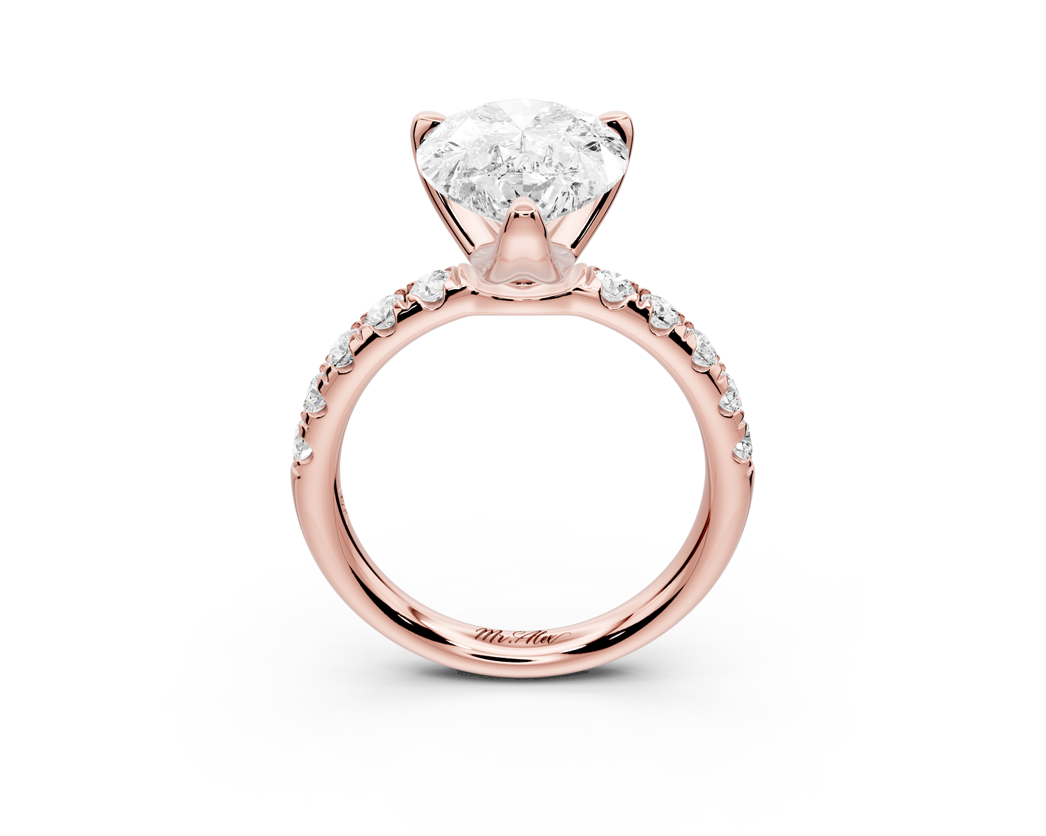 Valeria - 4ct 14k rose gold pear Scalloped Pavé Half Band Engagement Ring