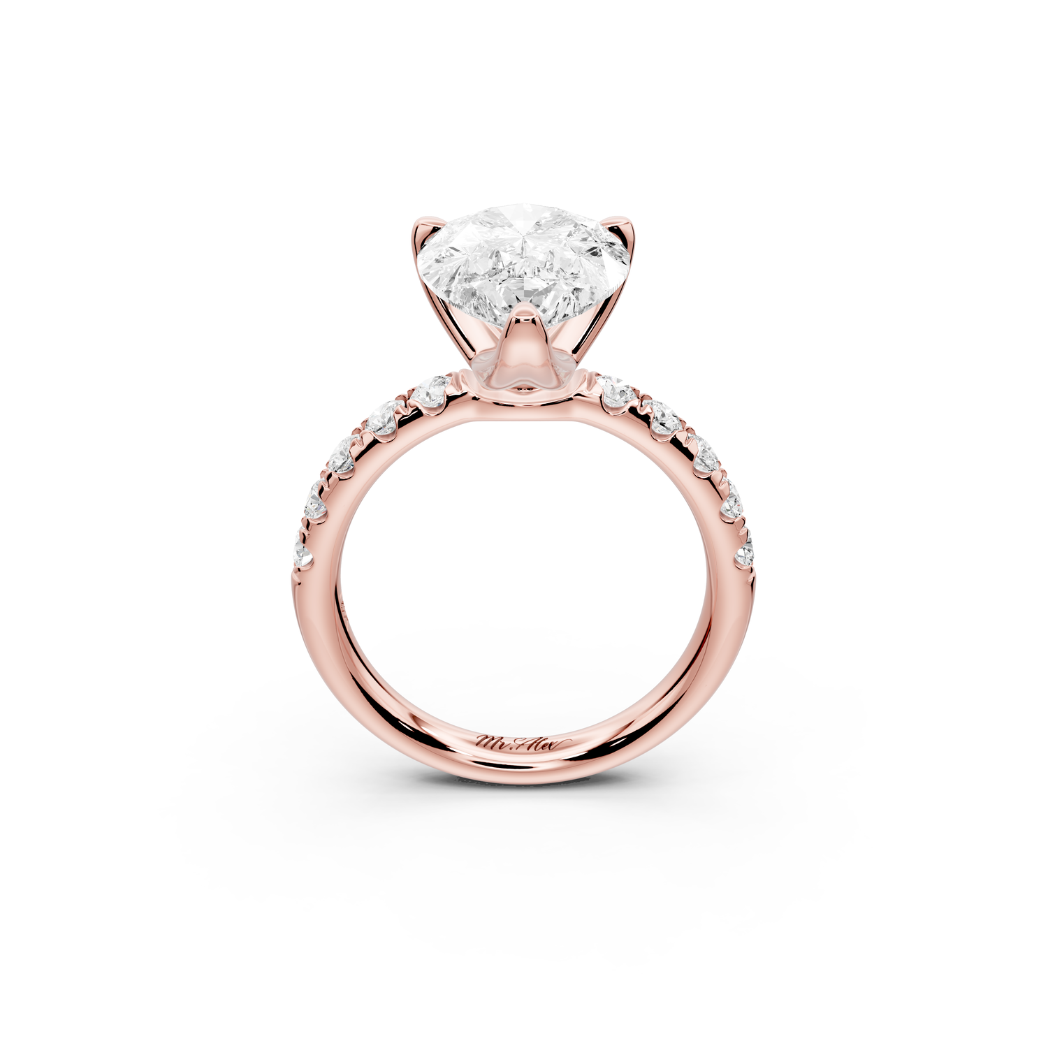 Valeria - 4ct 14k rose gold pear Scalloped Pavé Half Band Engagement Ring