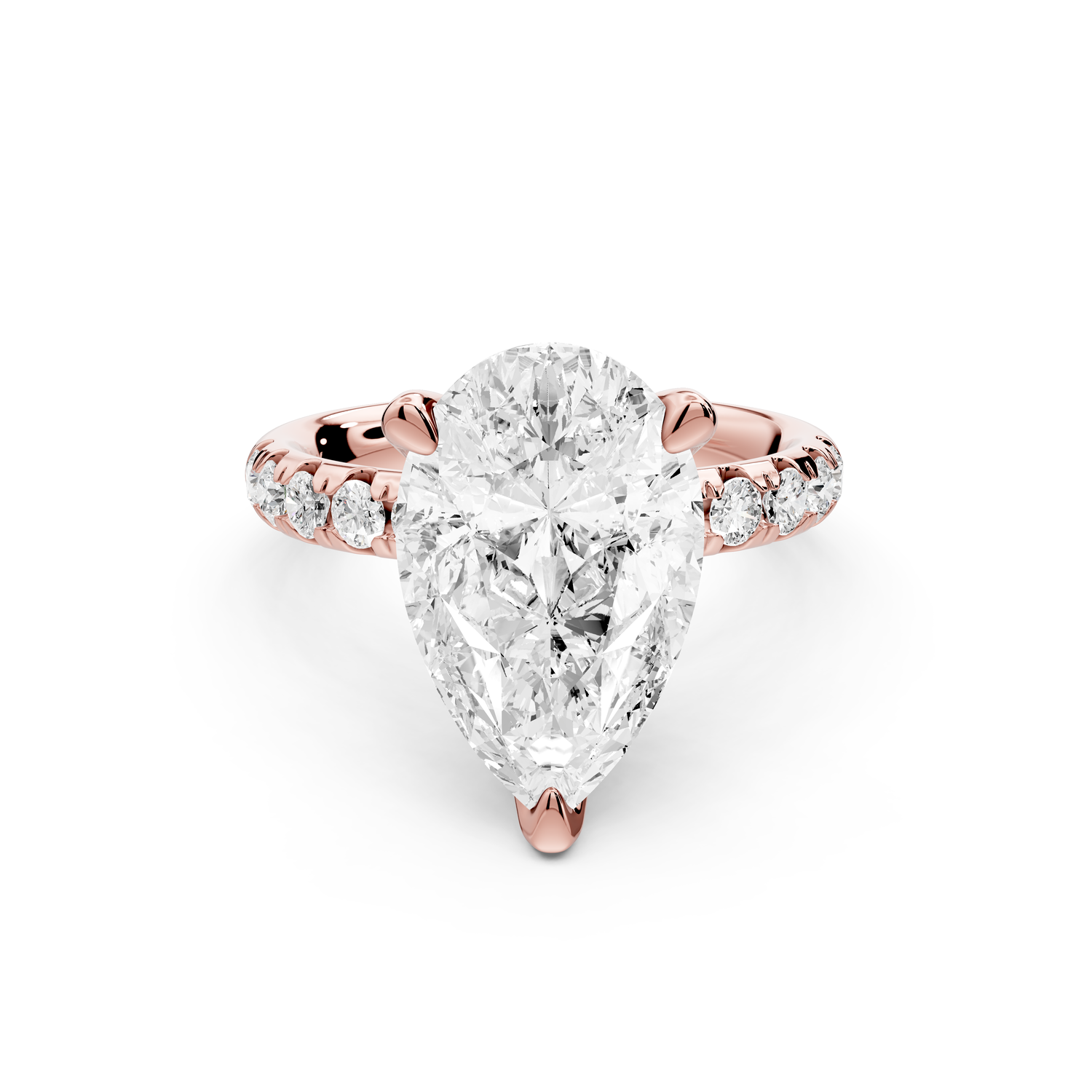 Valeria - 4ct 14k rose gold pear Scalloped Pavé Half Band Engagement Ring