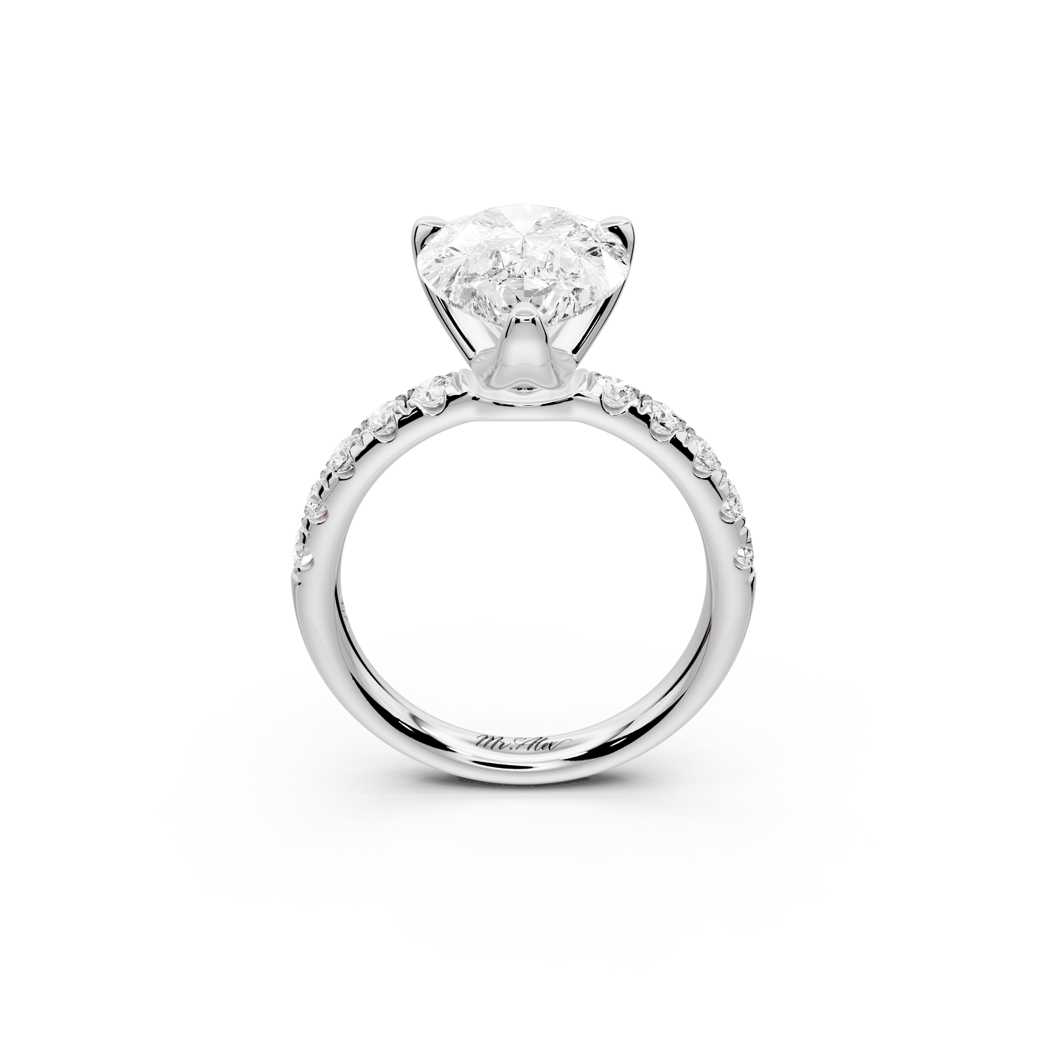 Valeria - 4ct 14k white gold pear Scalloped Pavé Half Band Engagement Ring