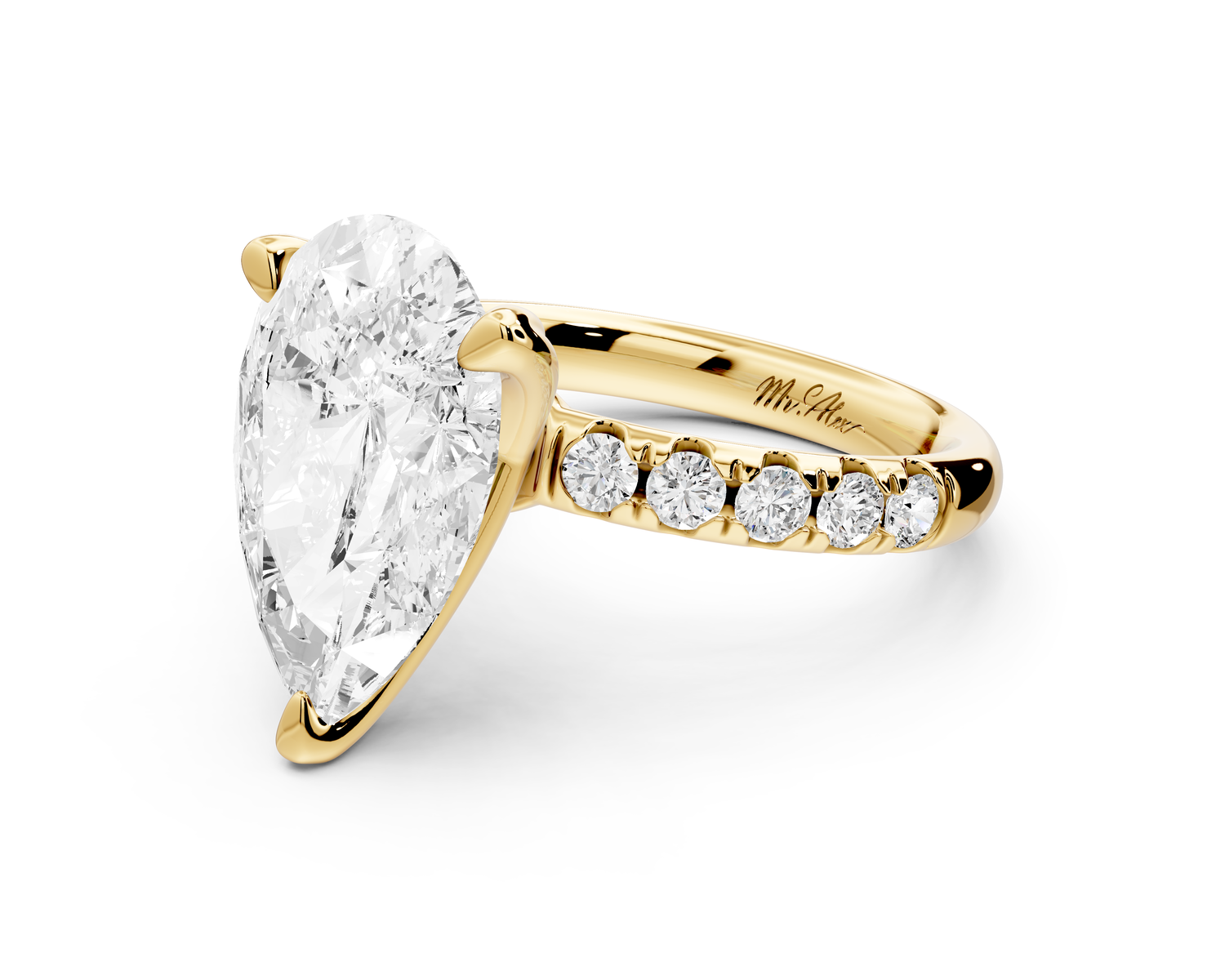 Valeria - 4ct 14k yellow gold pear Scalloped Pavé Half Band Engagement Ring