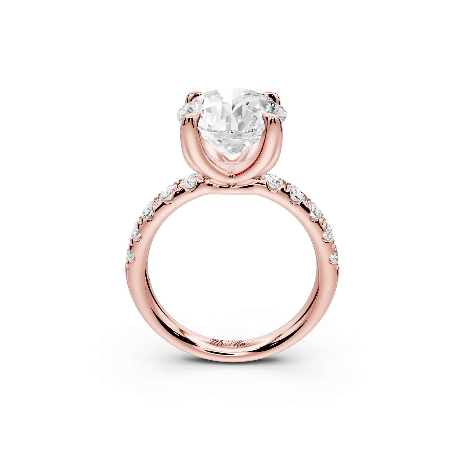 Valeria - 4ct 14k rose gold round Scalloped Pavé Half Band Engagement Ring