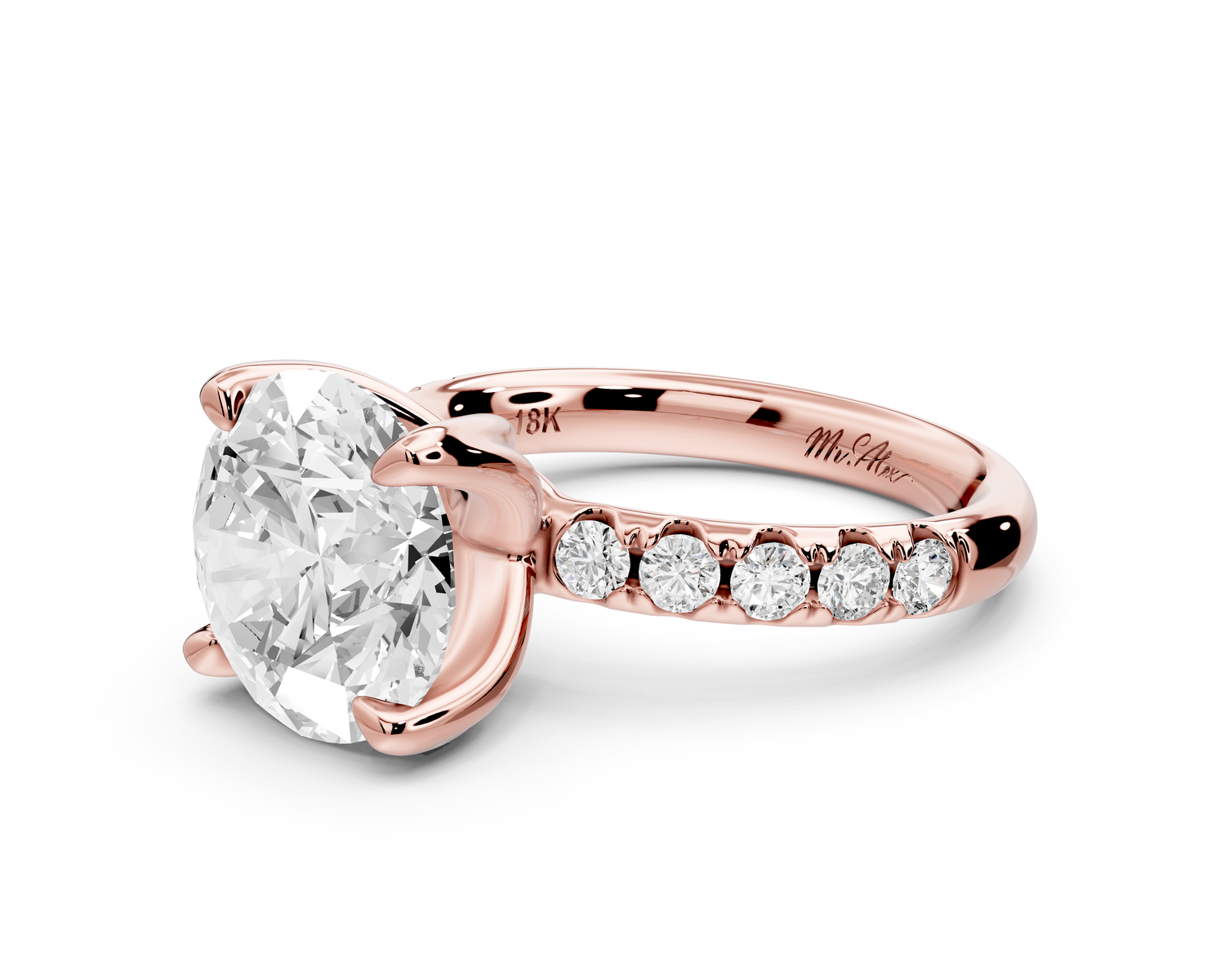 Valeria - 4ct 14k rose gold round Scalloped Pavé Half Band Engagement Ring