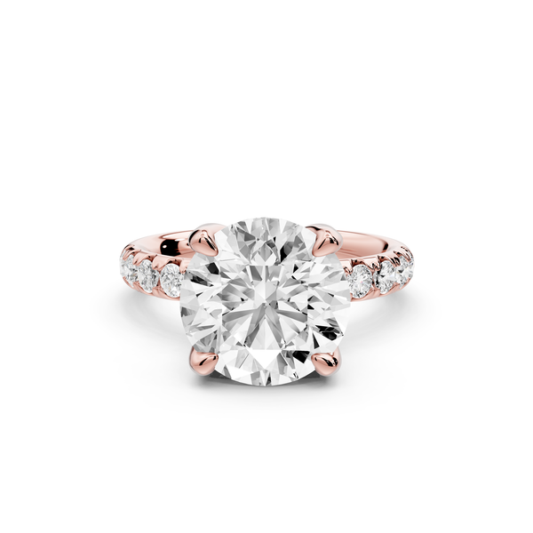 Valeria - 4ct 14k rose gold round Scalloped Pavé Half Band Engagement Ring