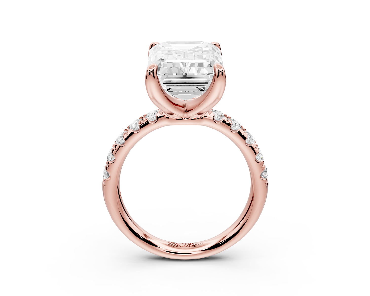 Valeria - 5ct 14k rose gold emerald Scalloped Pavé Half Band Engagement Ring