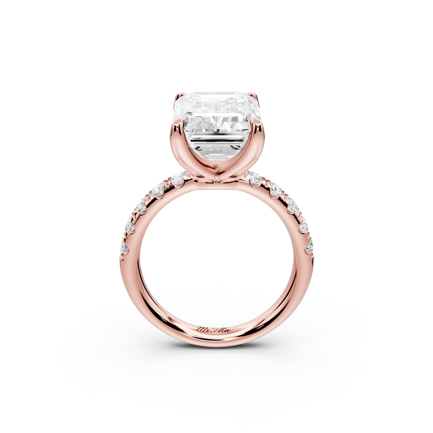 Valeria - 5ct 14k rose gold emerald Scalloped Pavé Half Band Engagement Ring