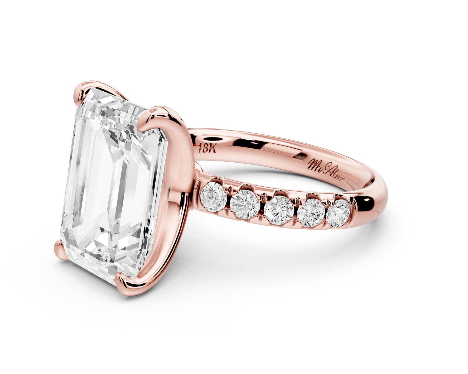 Valeria - 5ct 14k rose gold emerald Scalloped Pavé Half Band Engagement Ring