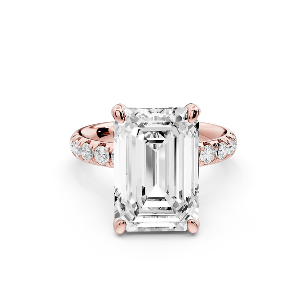 Valeria - 5ct 14k rose gold emerald Scalloped Pavé Half Band Engagement Ring