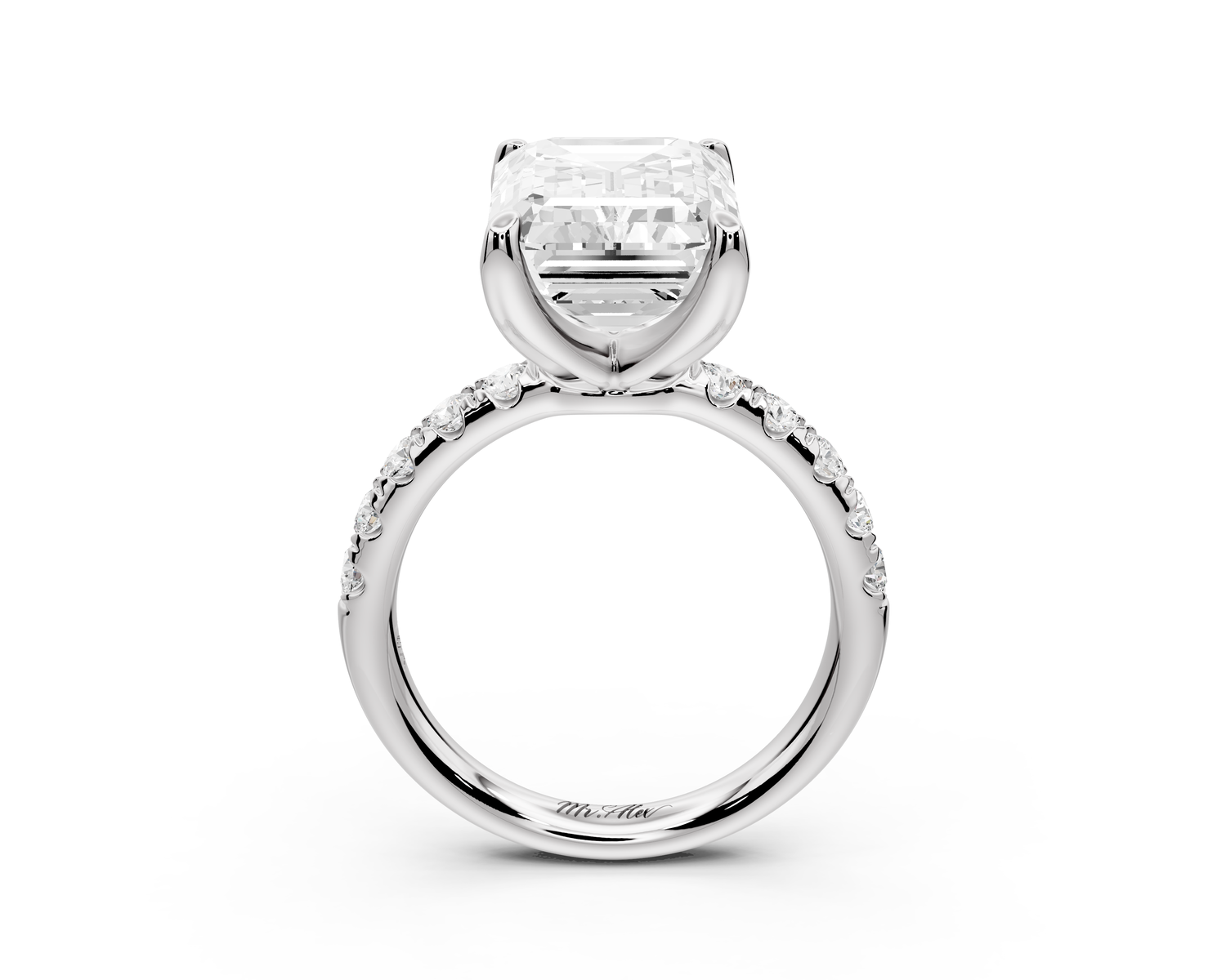 Valeria - 5ct 14k white gold emerald Scalloped Pavé Half Band Engagement Ring