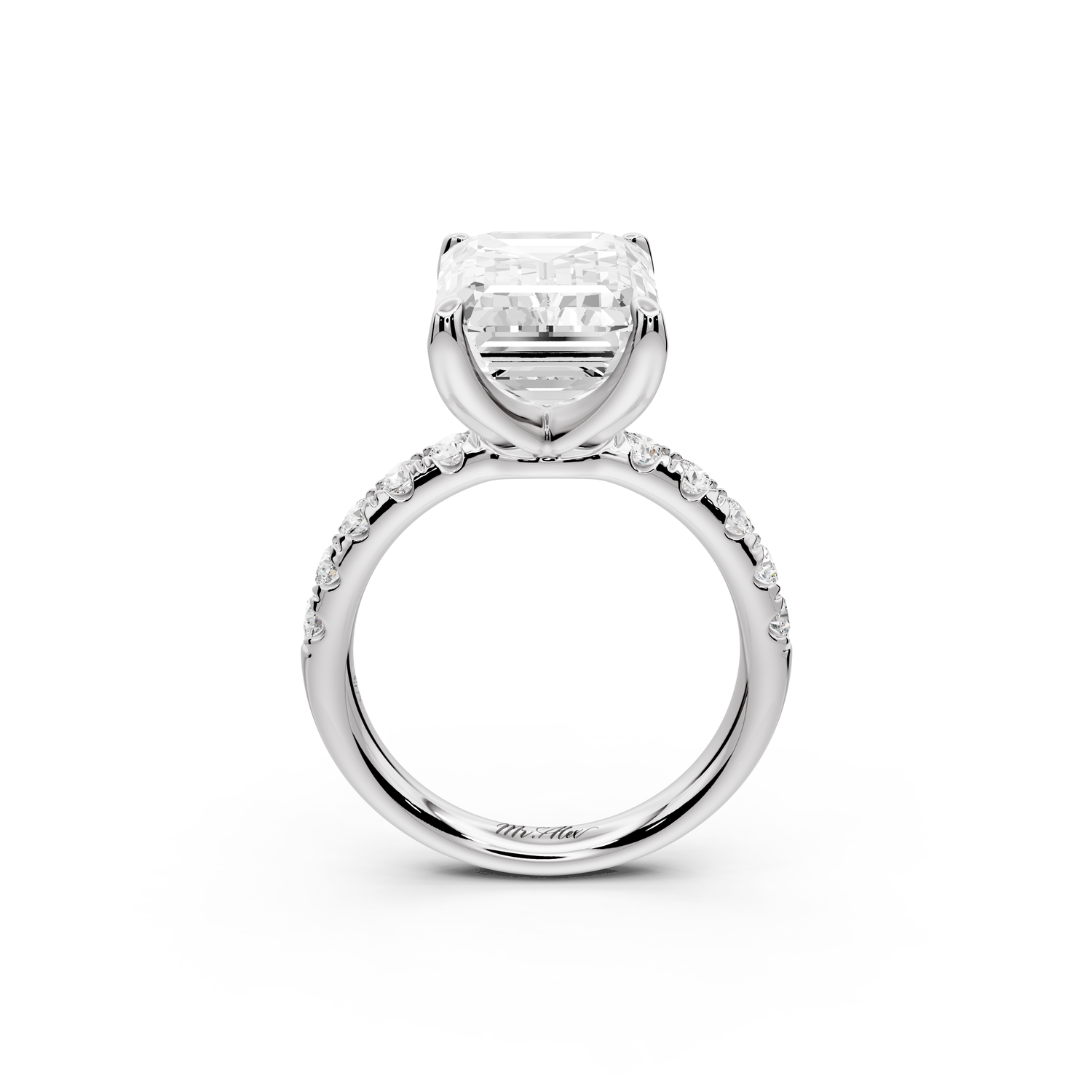 Valeria - 5ct 14k white gold emerald Scalloped Pavé Half Band Engagement Ring