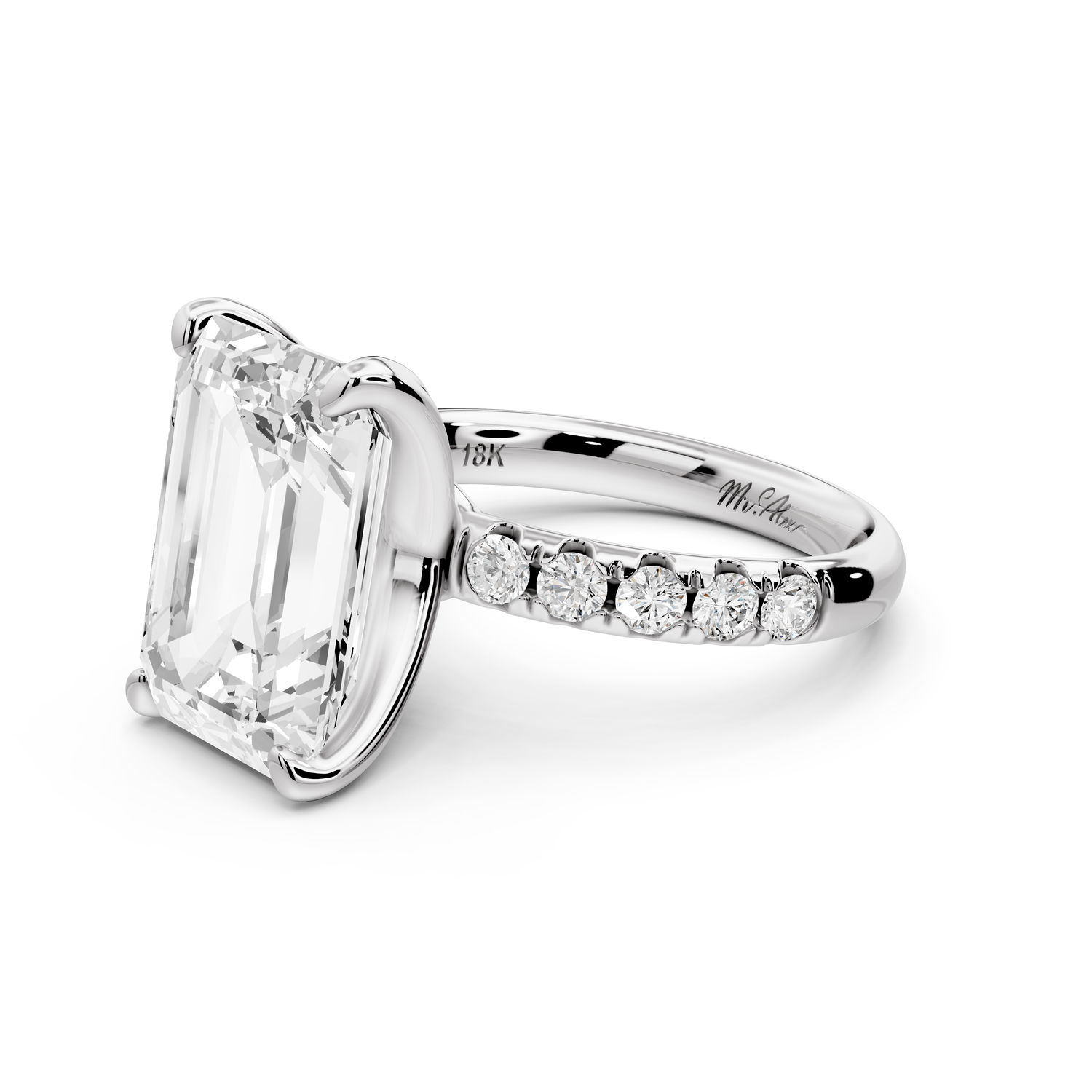 Valeria - 5ct 14k white gold emerald Scalloped Pavé Half Band Engagement Ring