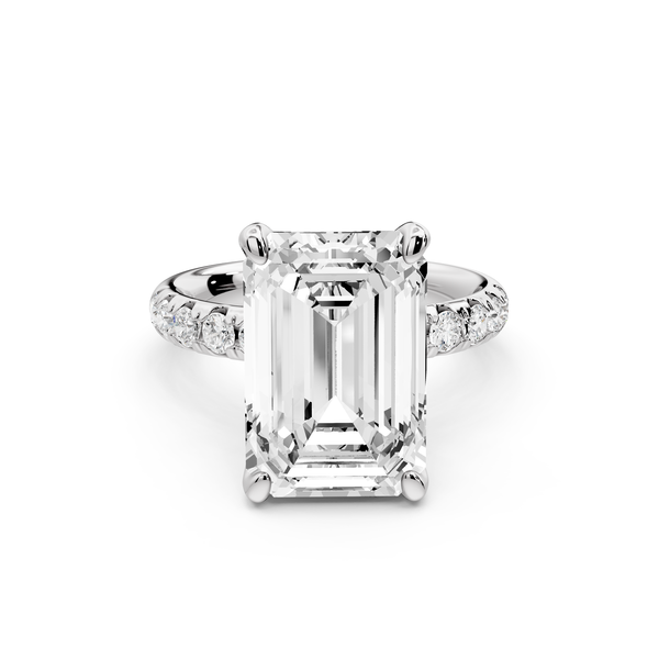 Valeria - 5ct 14k white gold emerald Scalloped Pavé Half Band Engagement Ring