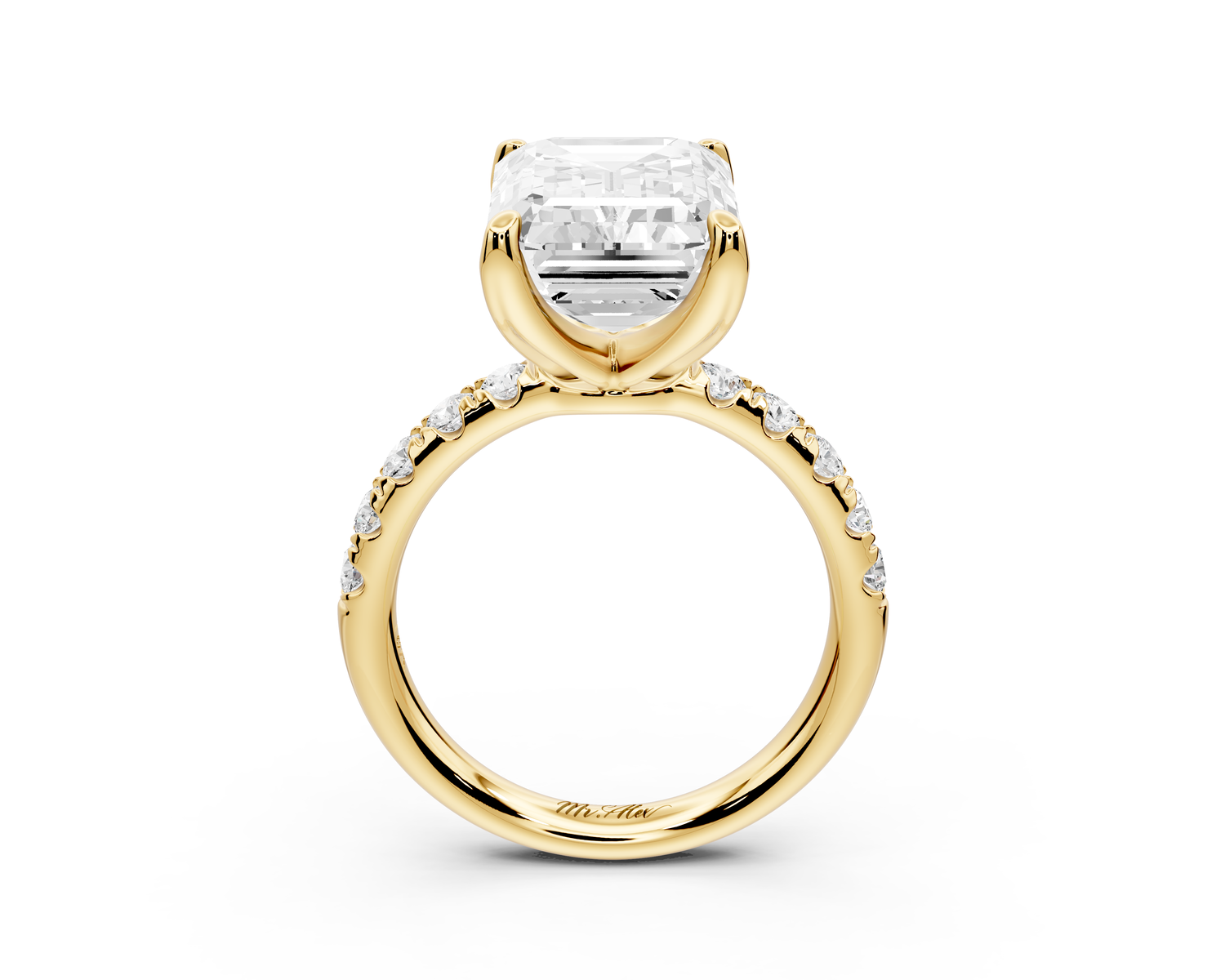 Valeria - 5ct 14k yellow gold emerald Scalloped Pavé Half Band Engagement Ring