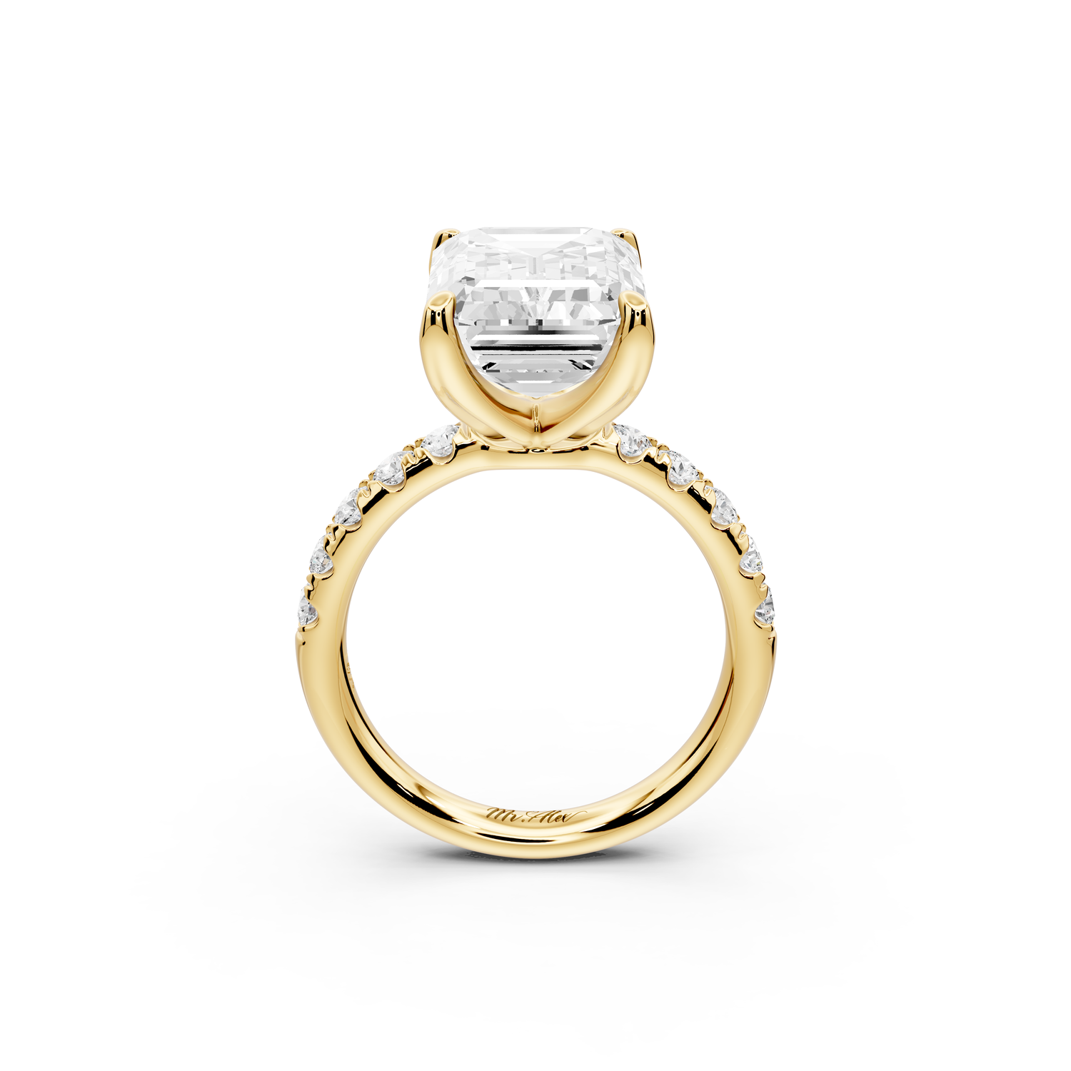 Valeria - 5ct 14k yellow gold emerald Scalloped Pavé Half Band Engagement Ring