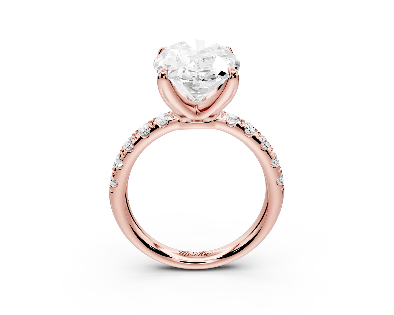 Valeria - 5ct 14k rose gold oval Scalloped Pavé Half Band Engagement Ring
