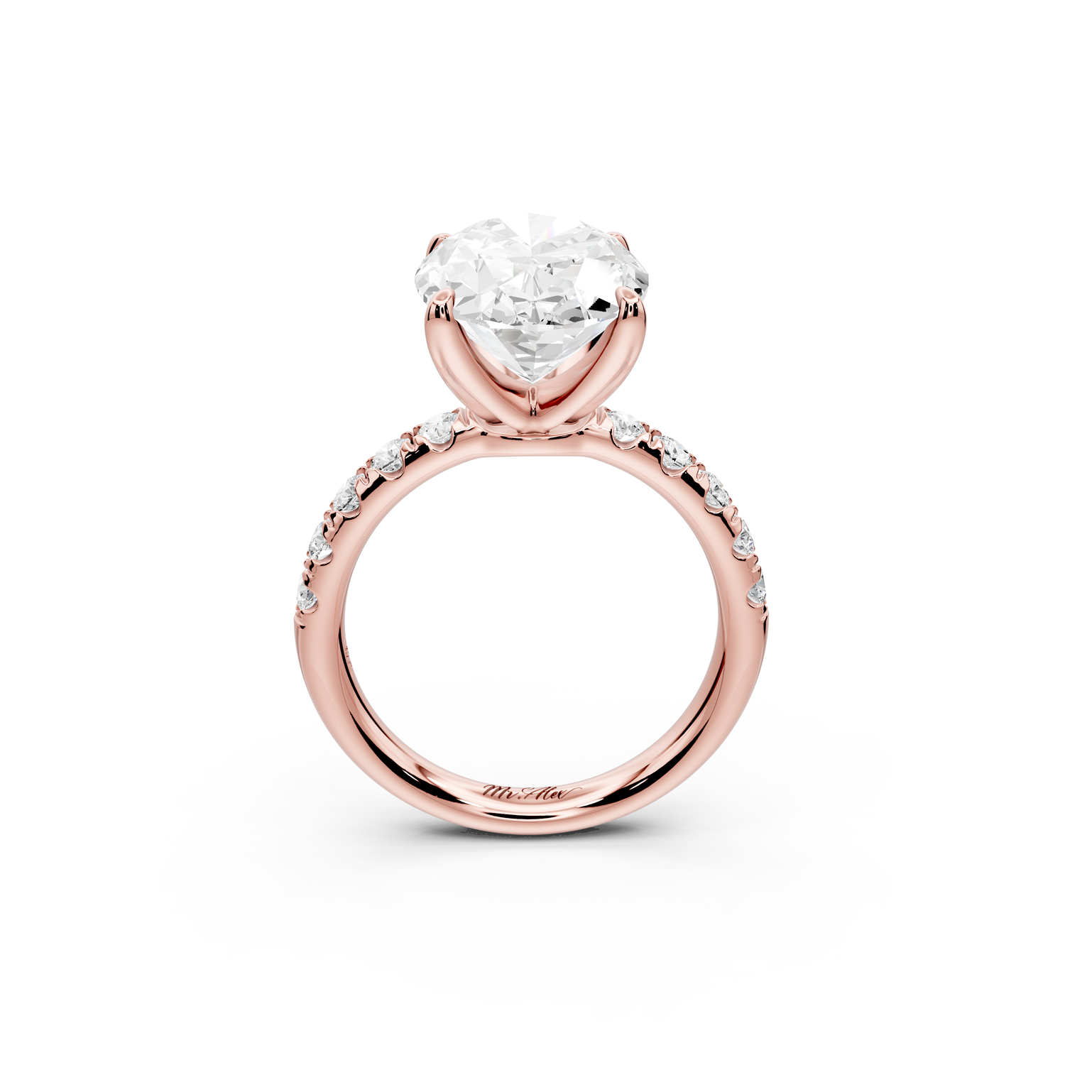 Valeria - 5ct 14k rose gold oval Scalloped Pavé Half Band Engagement Ring