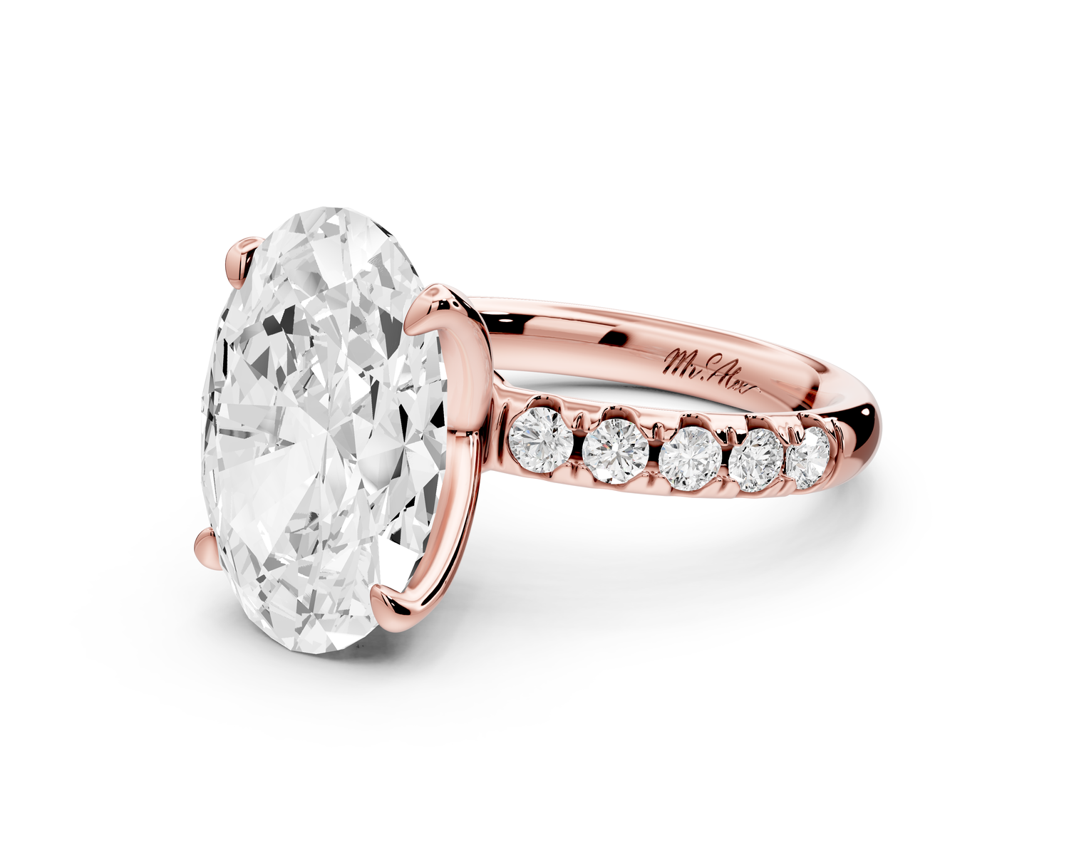 Valeria - 5ct 14k rose gold oval Scalloped Pavé Half Band Engagement Ring
