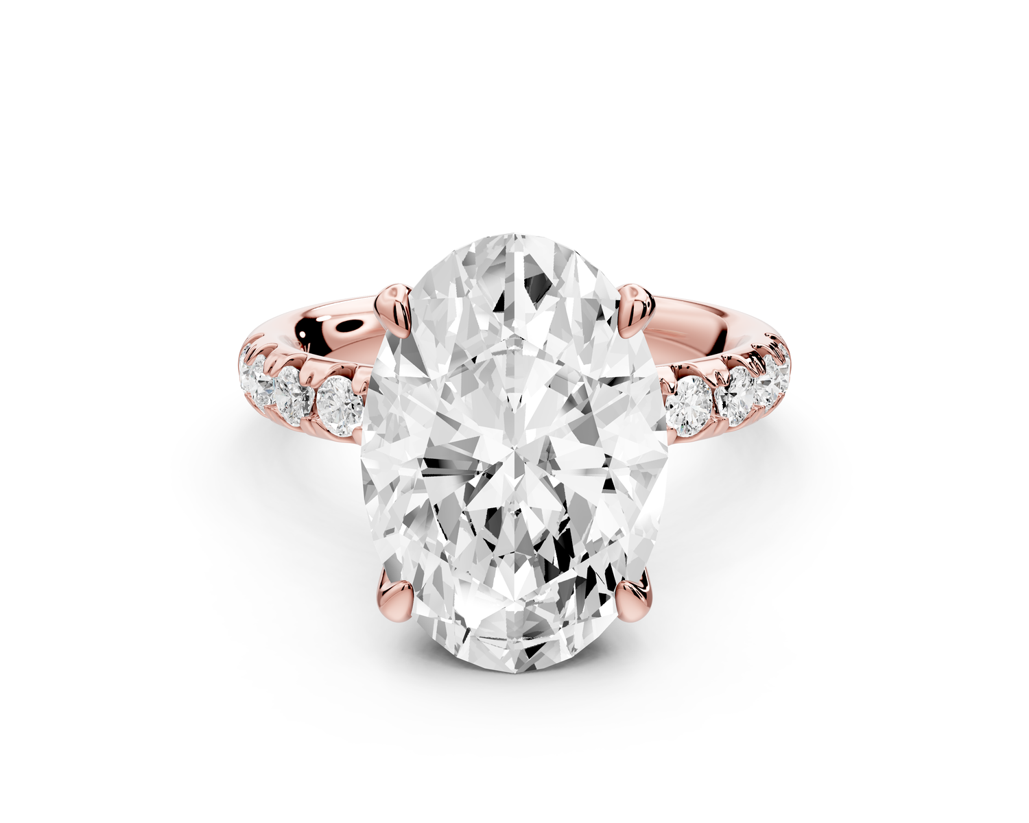 Valeria - 5ct 14k rose gold oval Scalloped Pavé Half Band Engagement Ring