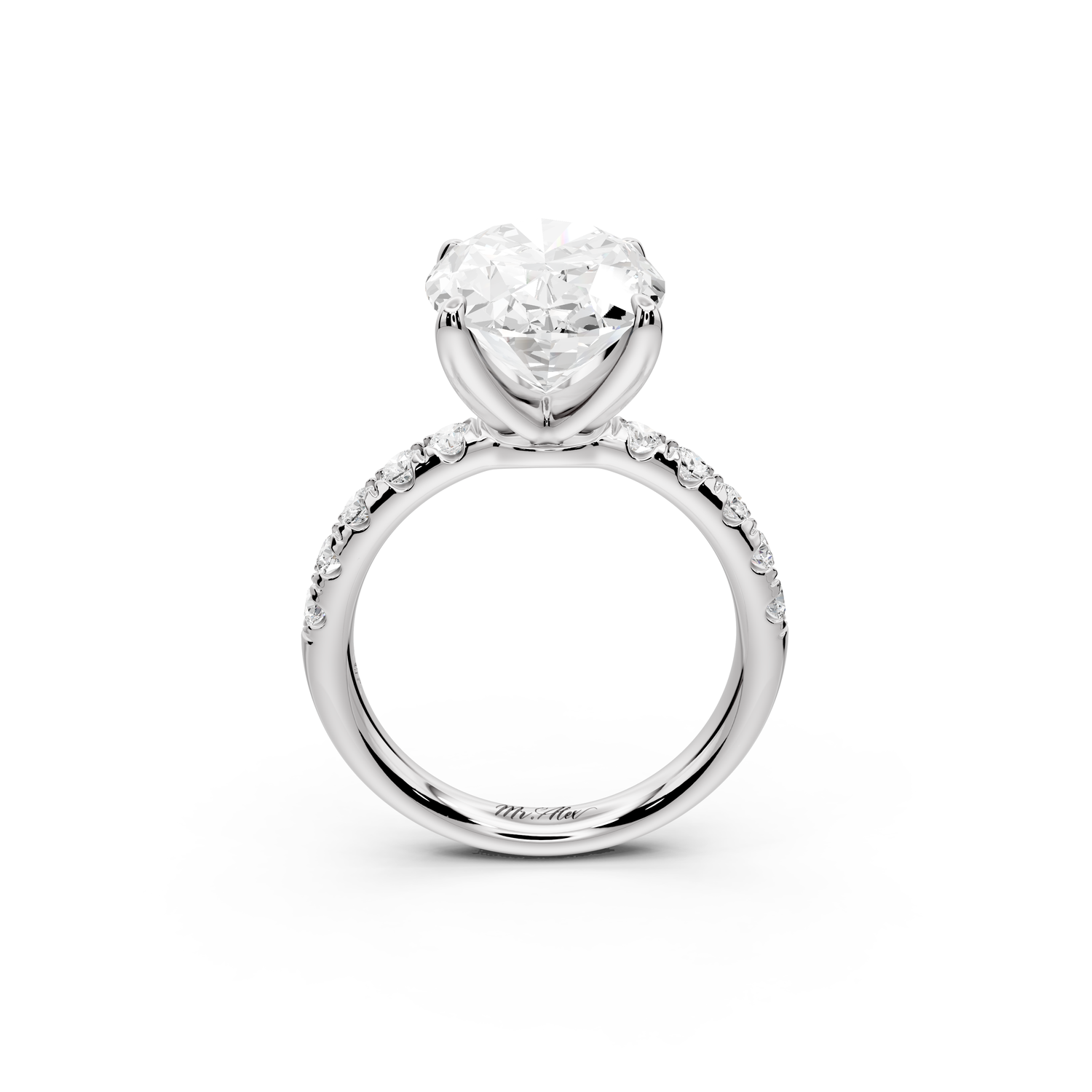 Valeria - 5ct 14k white gold oval Scalloped Pavé Half Band Engagement Ring