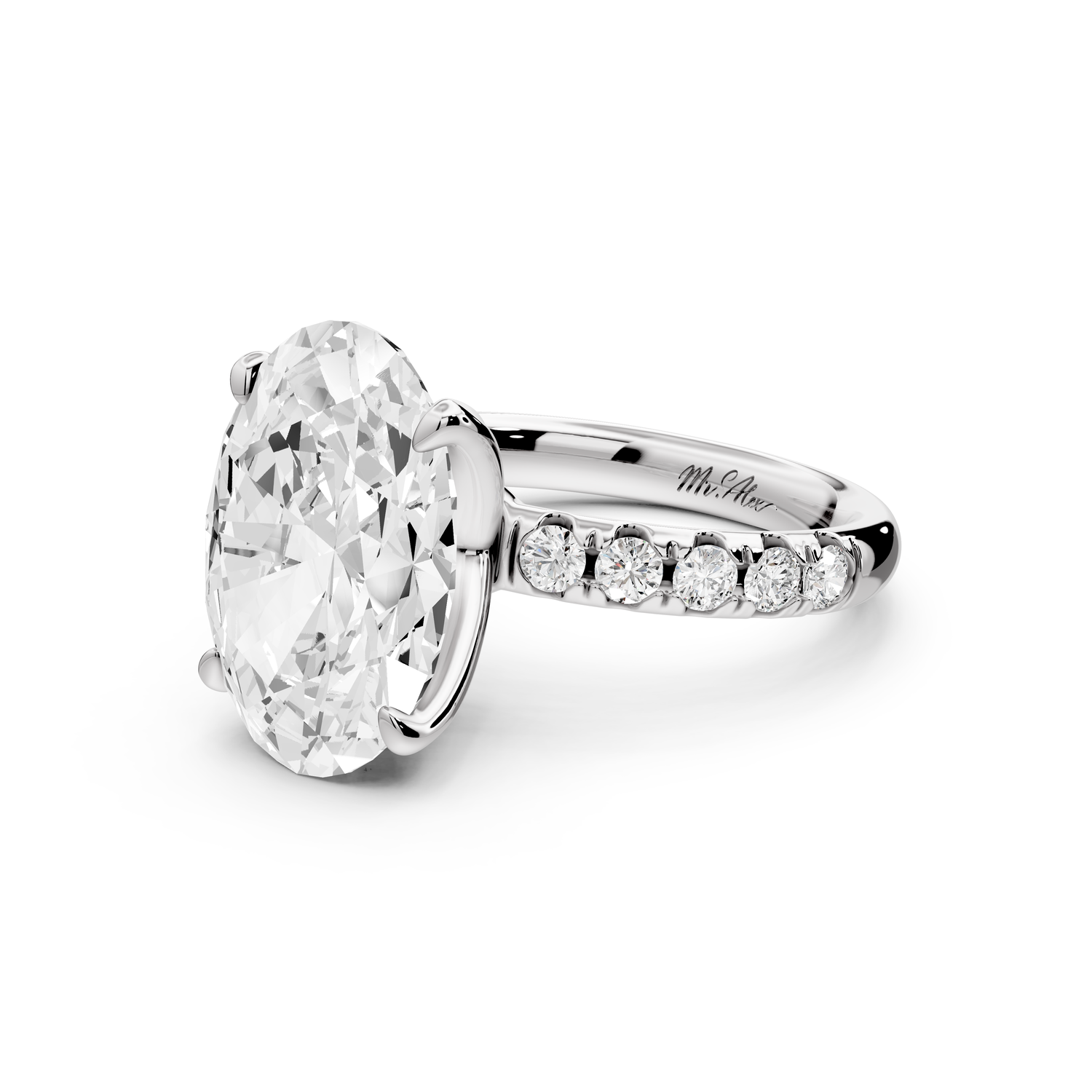 Valeria - 5ct 14k white gold oval Scalloped Pavé Half Band Engagement Ring
