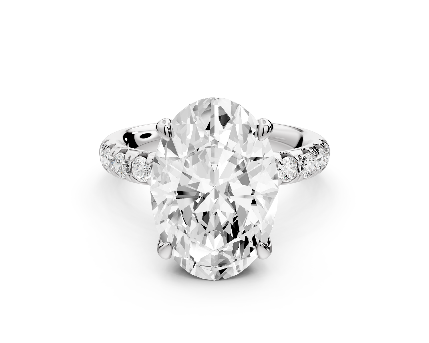 Valeria - 5ct 14k white gold oval Scalloped Pavé Half Band Engagement Ring