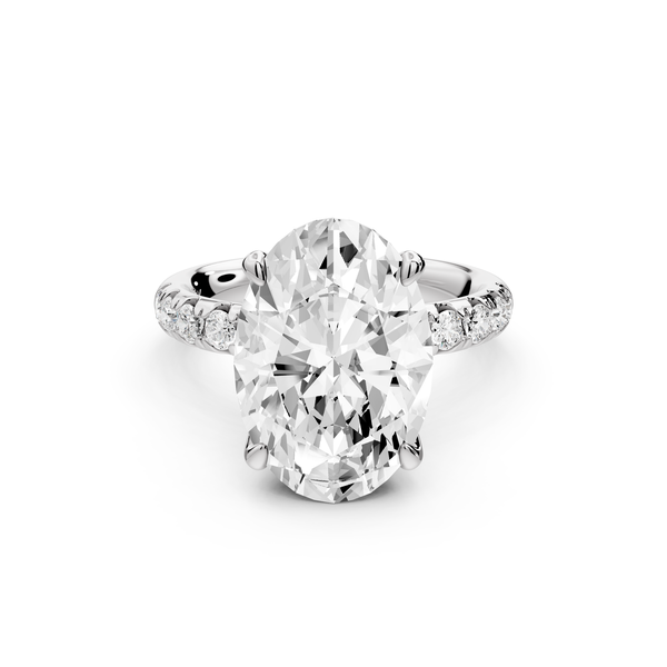 Valeria - 5ct 14k white gold oval Scalloped Pavé Half Band Engagement Ring