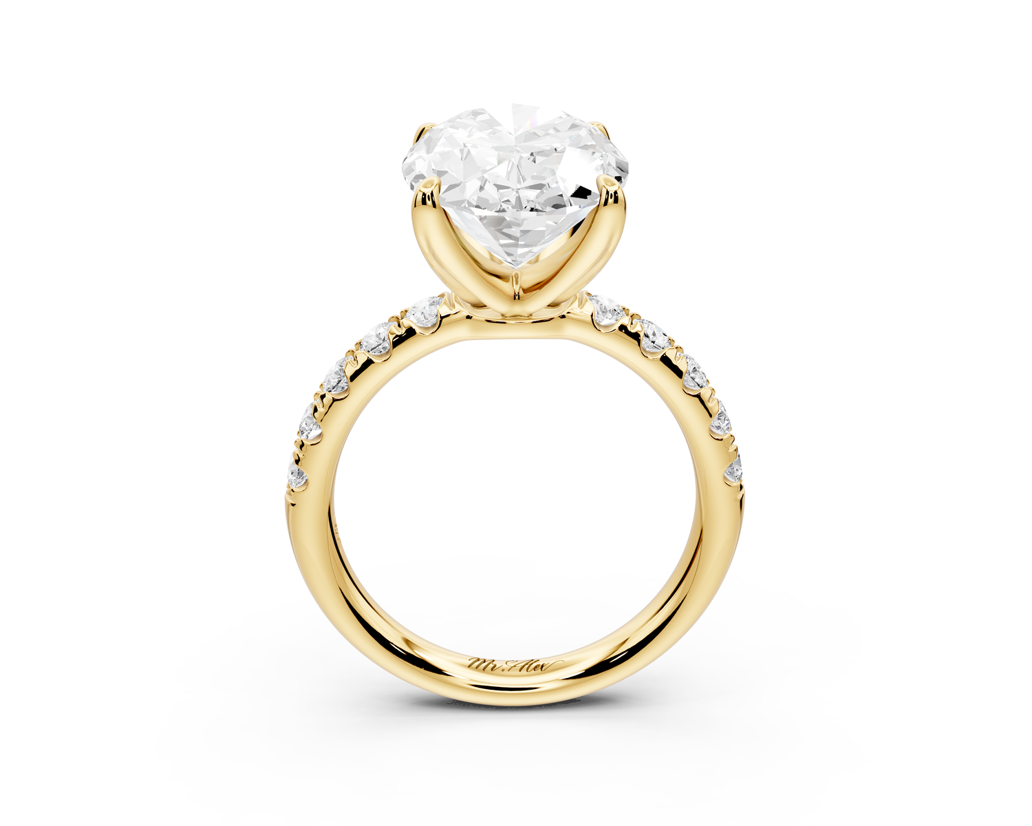 Valeria - 5ct 14k yellow gold oval Scalloped Pavé Half Band Engagement Ring