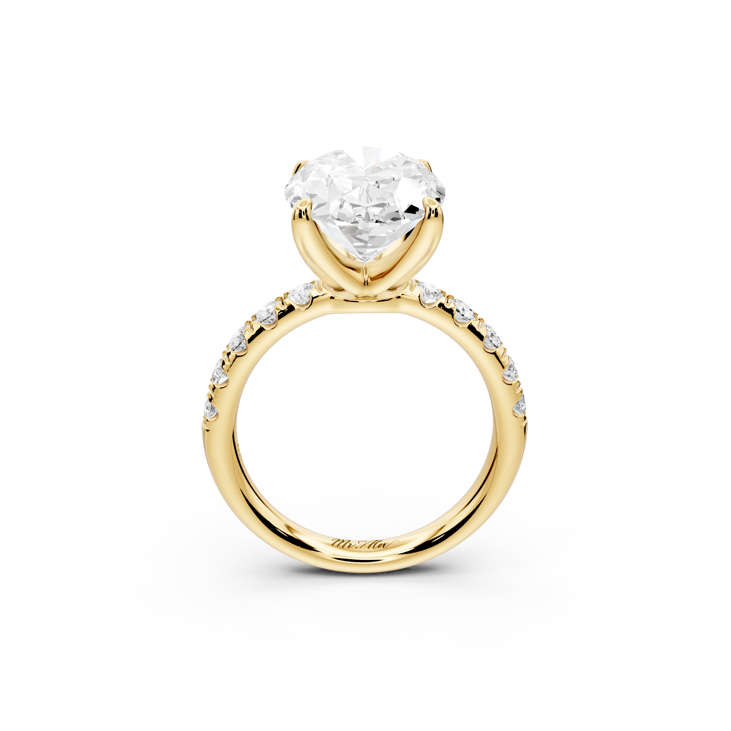 Valeria - 5ct 14k yellow gold oval Scalloped Pavé Half Band Engagement Ring