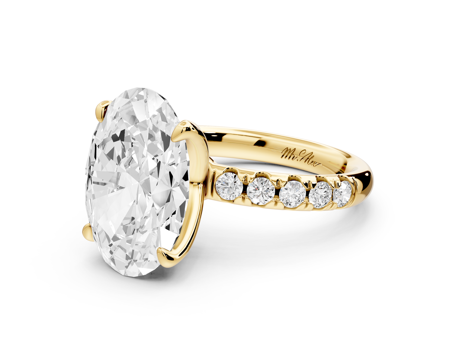 Valeria - 5ct 14k yellow gold oval Scalloped Pavé Half Band Engagement Ring
