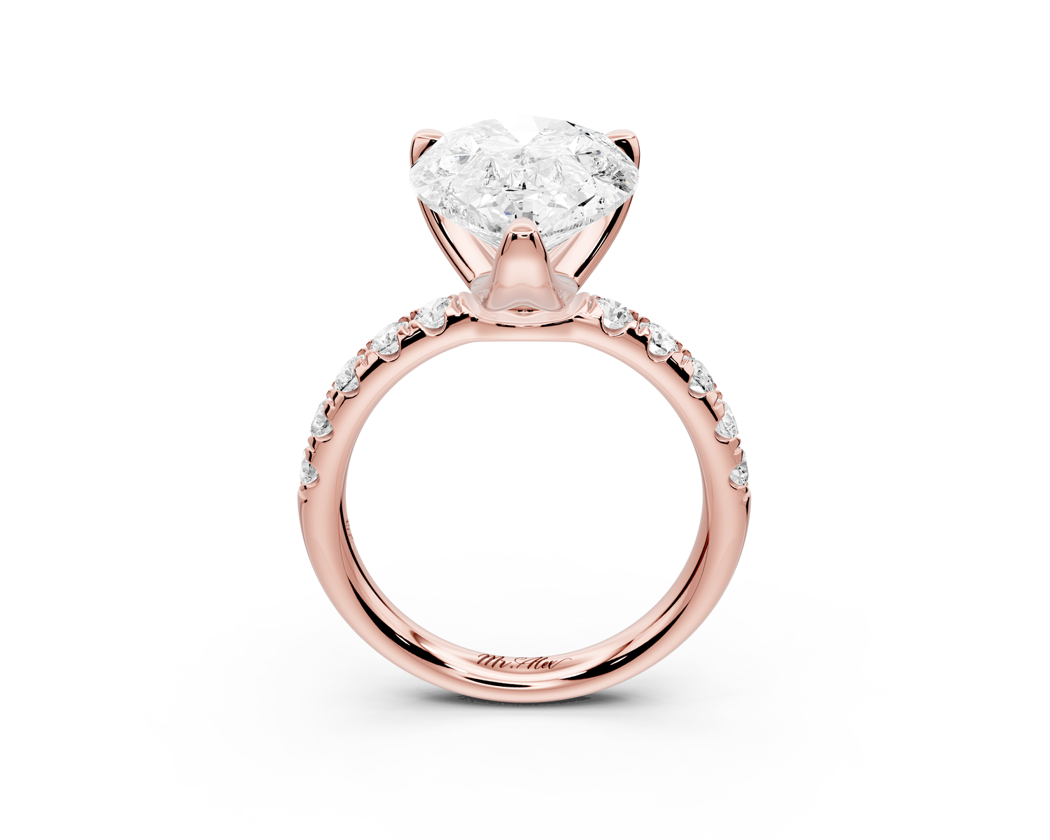 Valeria - 5ct 14k rose gold pear Scalloped Pavé Half Band Engagement Ring
