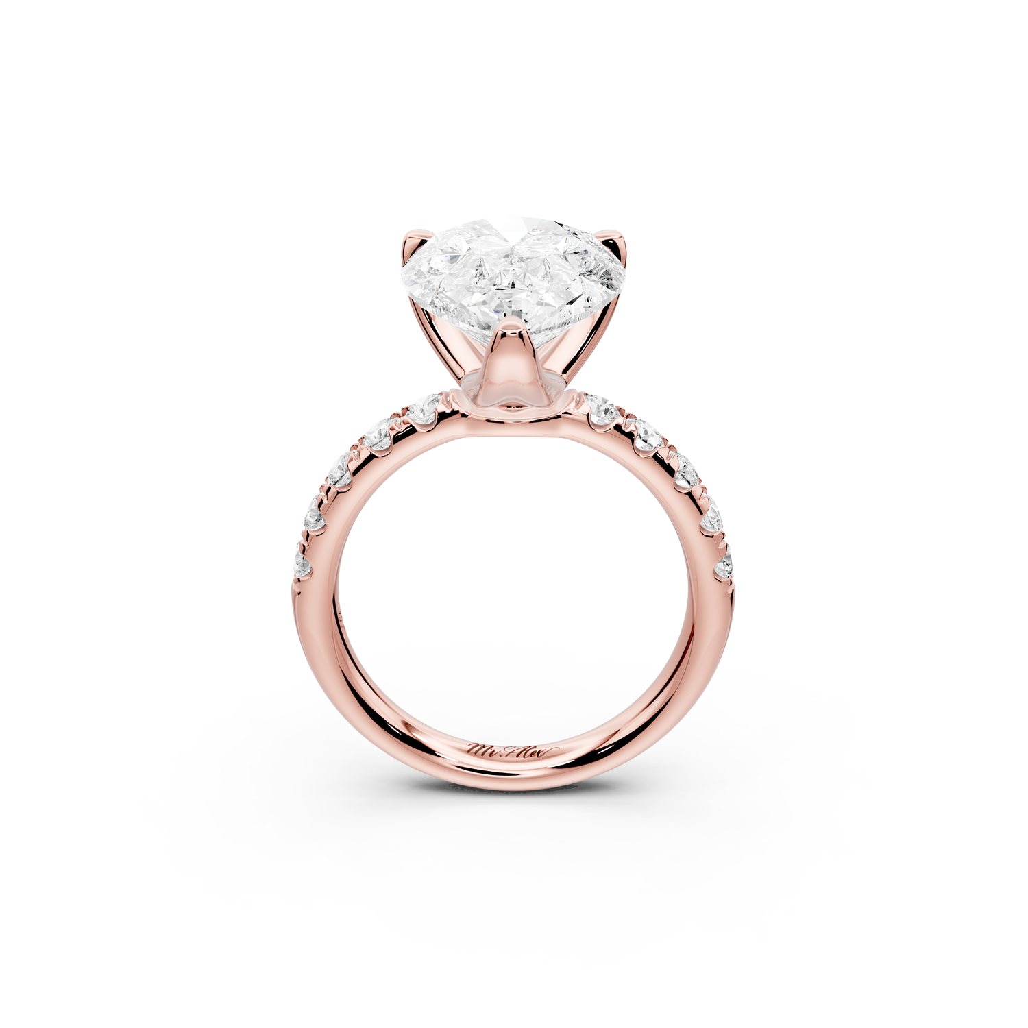 Valeria - 5ct 14k rose gold pear Scalloped Pavé Half Band Engagement Ring