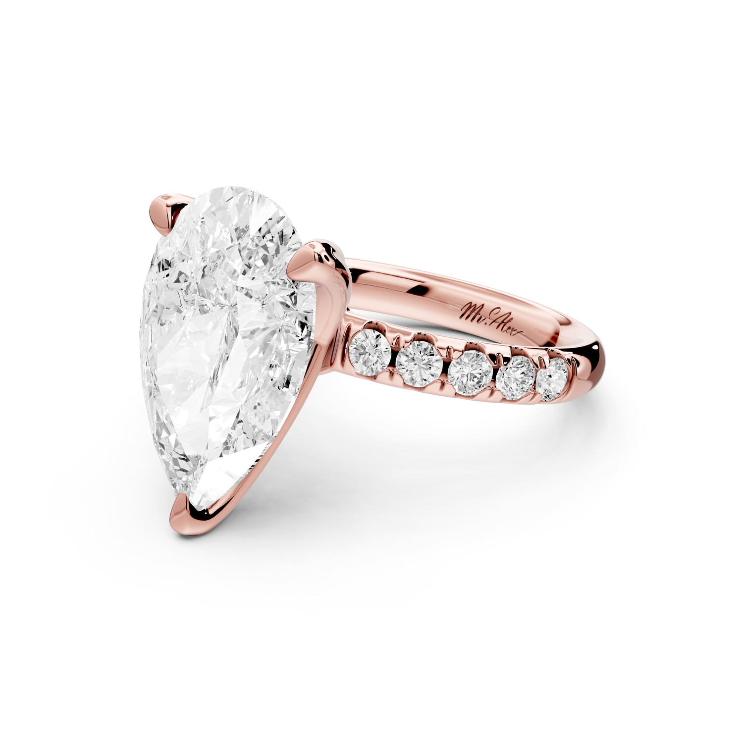 Valeria - 5ct 14k rose gold pear Scalloped Pavé Half Band Engagement Ring