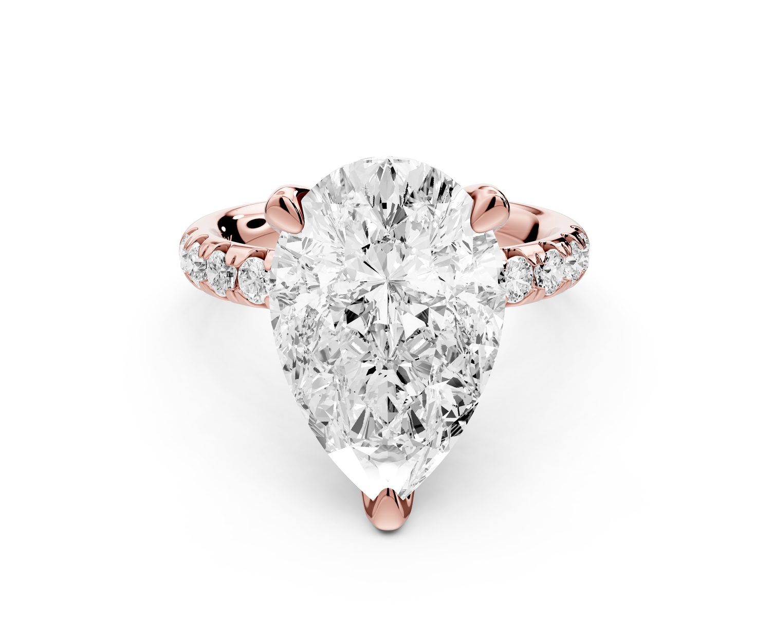 Valeria - 5ct 14k rose gold pear Scalloped Pavé Half Band Engagement Ring