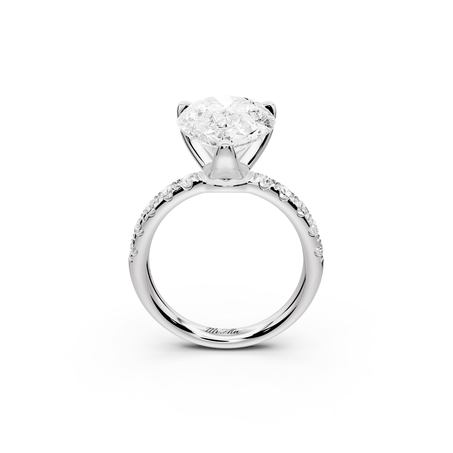 Valeria - 5ct 14k white gold pear Scalloped Pavé Half Band Engagement Ring