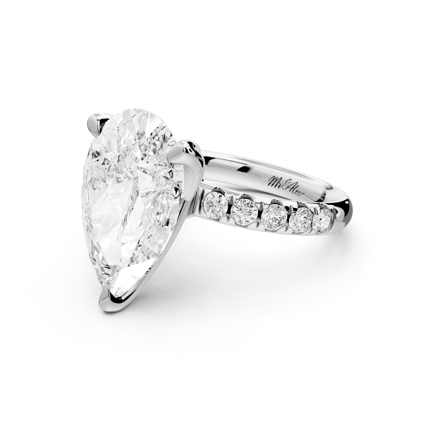 Valeria - 5ct 14k white gold pear Scalloped Pavé Half Band Engagement Ring