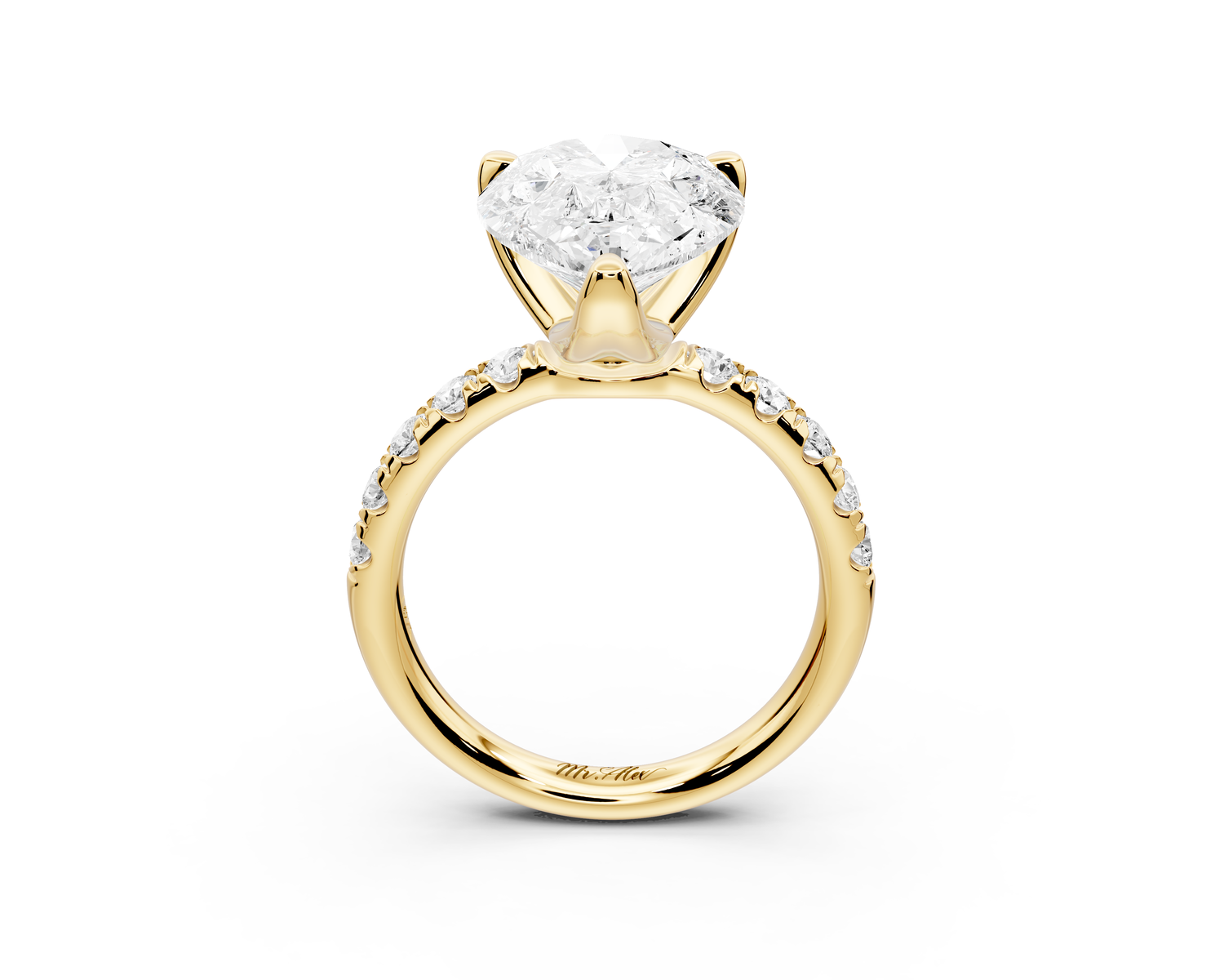 Valeria - 5ct 14k yellow gold pear Scalloped Pavé Half Band Engagement Ring
