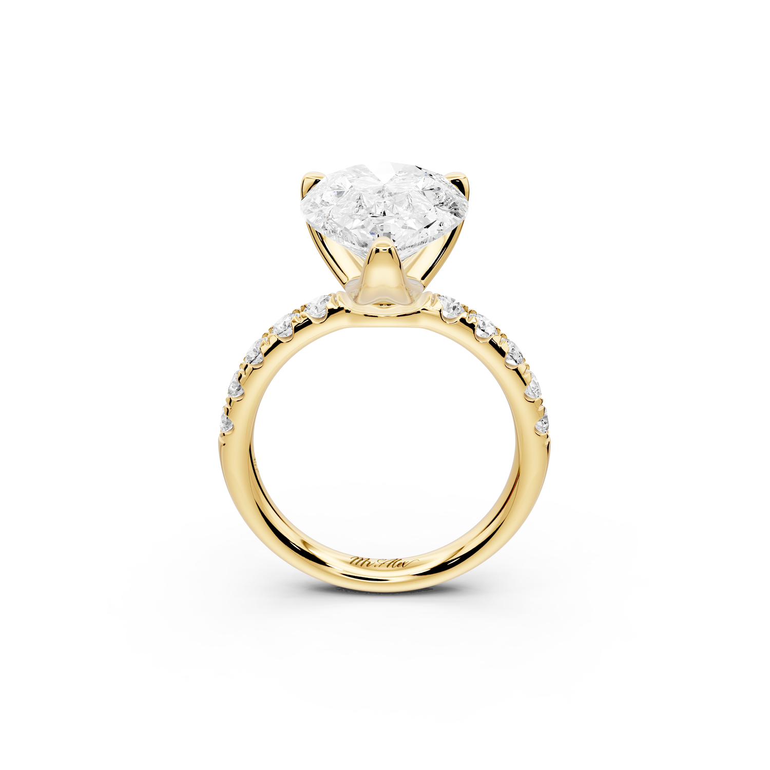 Valeria - 5ct 14k yellow gold pear Scalloped Pavé Half Band Engagement Ring