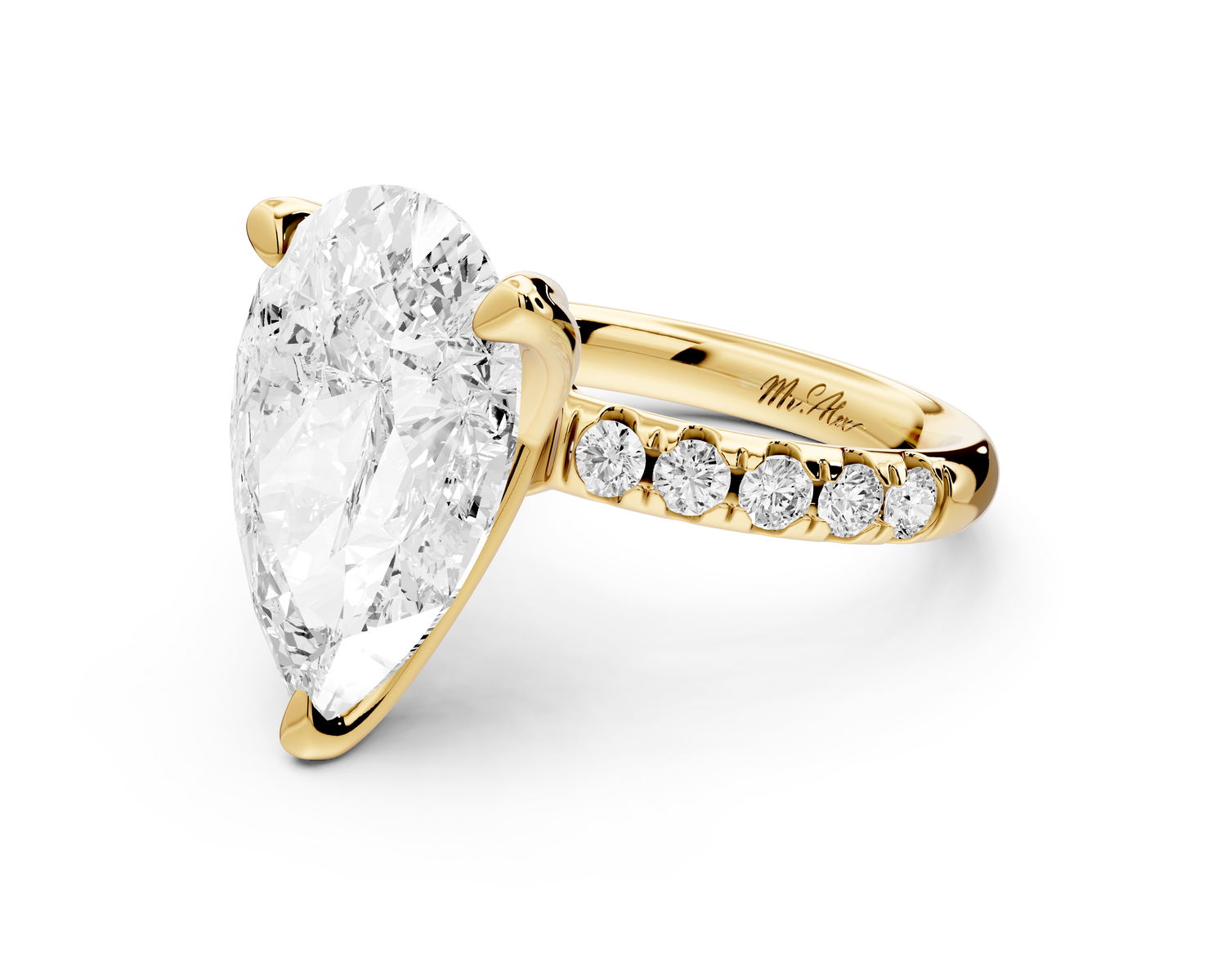 Valeria - 5ct 14k yellow gold pear Scalloped Pavé Half Band Engagement Ring