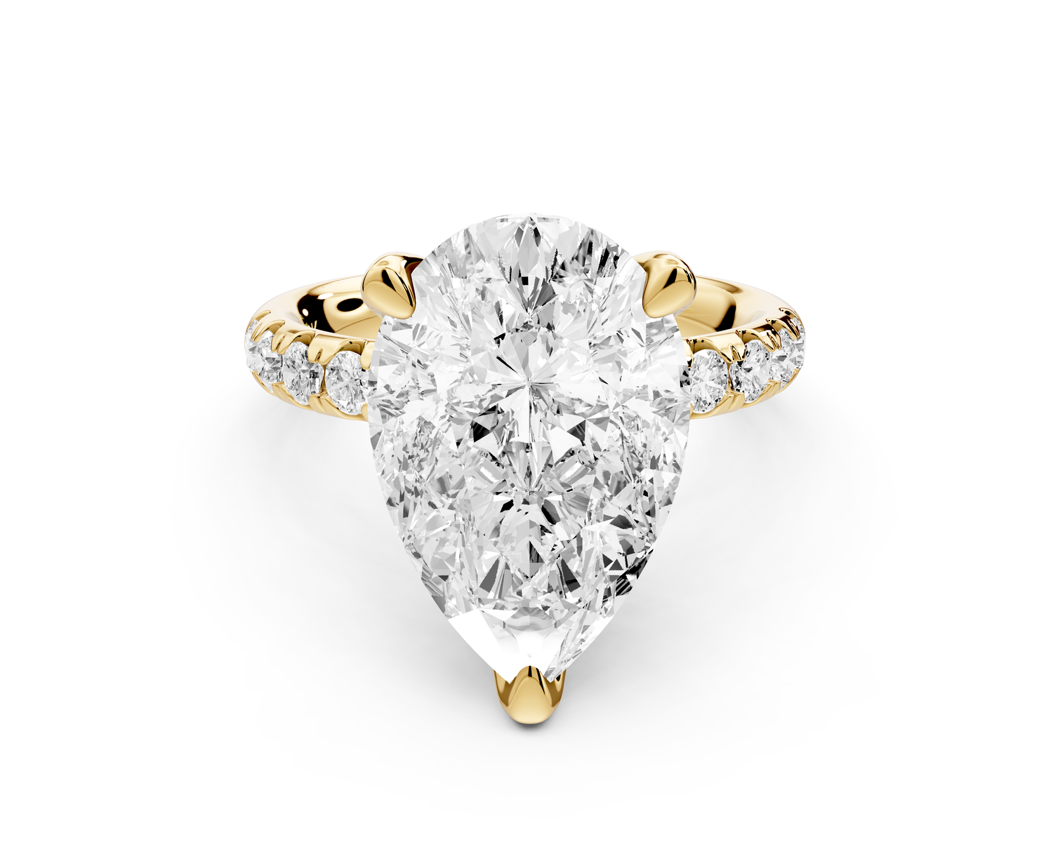 Valeria - 5ct 14k yellow gold pear Scalloped Pavé Half Band Engagement Ring