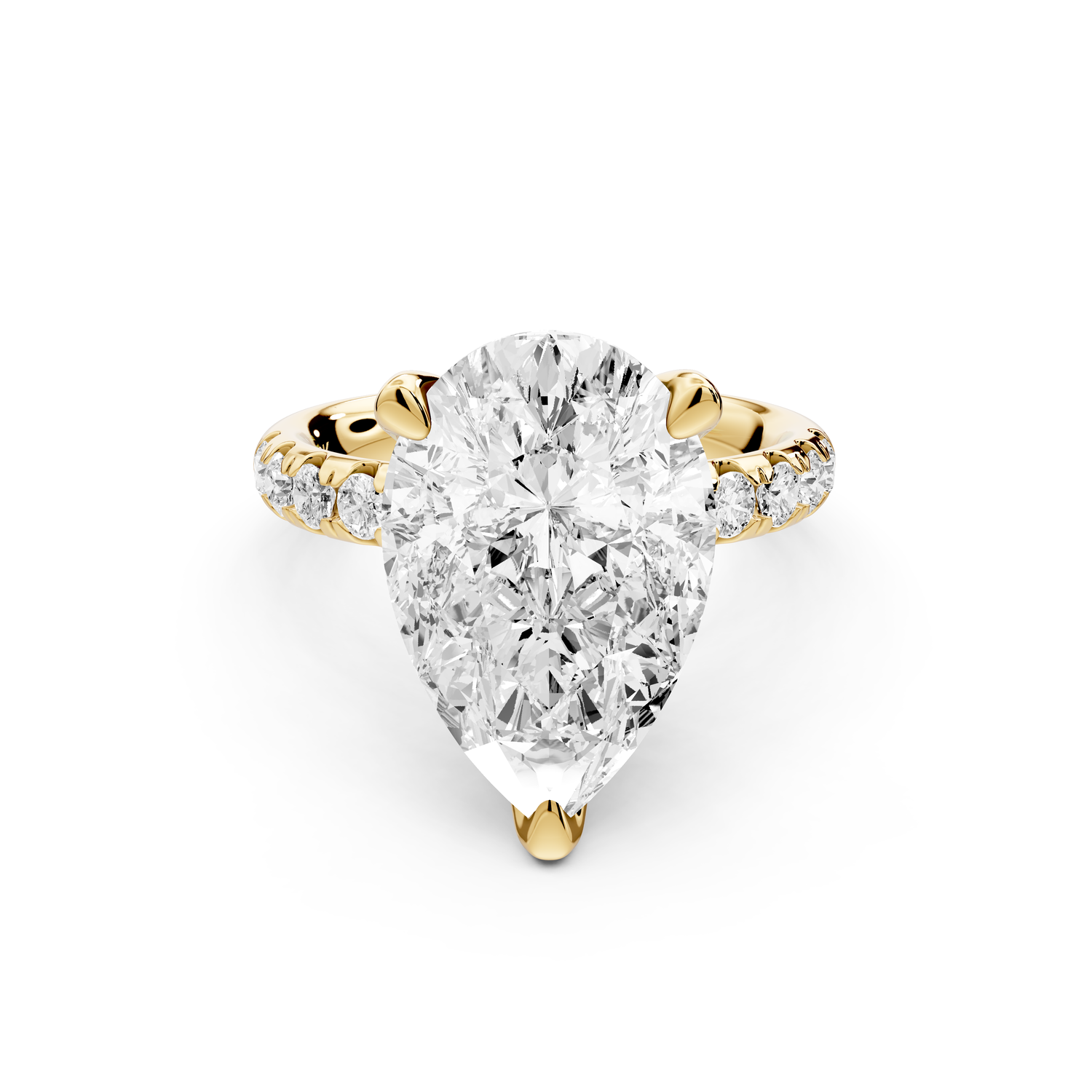 Valeria - 5ct 14k yellow gold pear Scalloped Pavé Half Band Engagement Ring